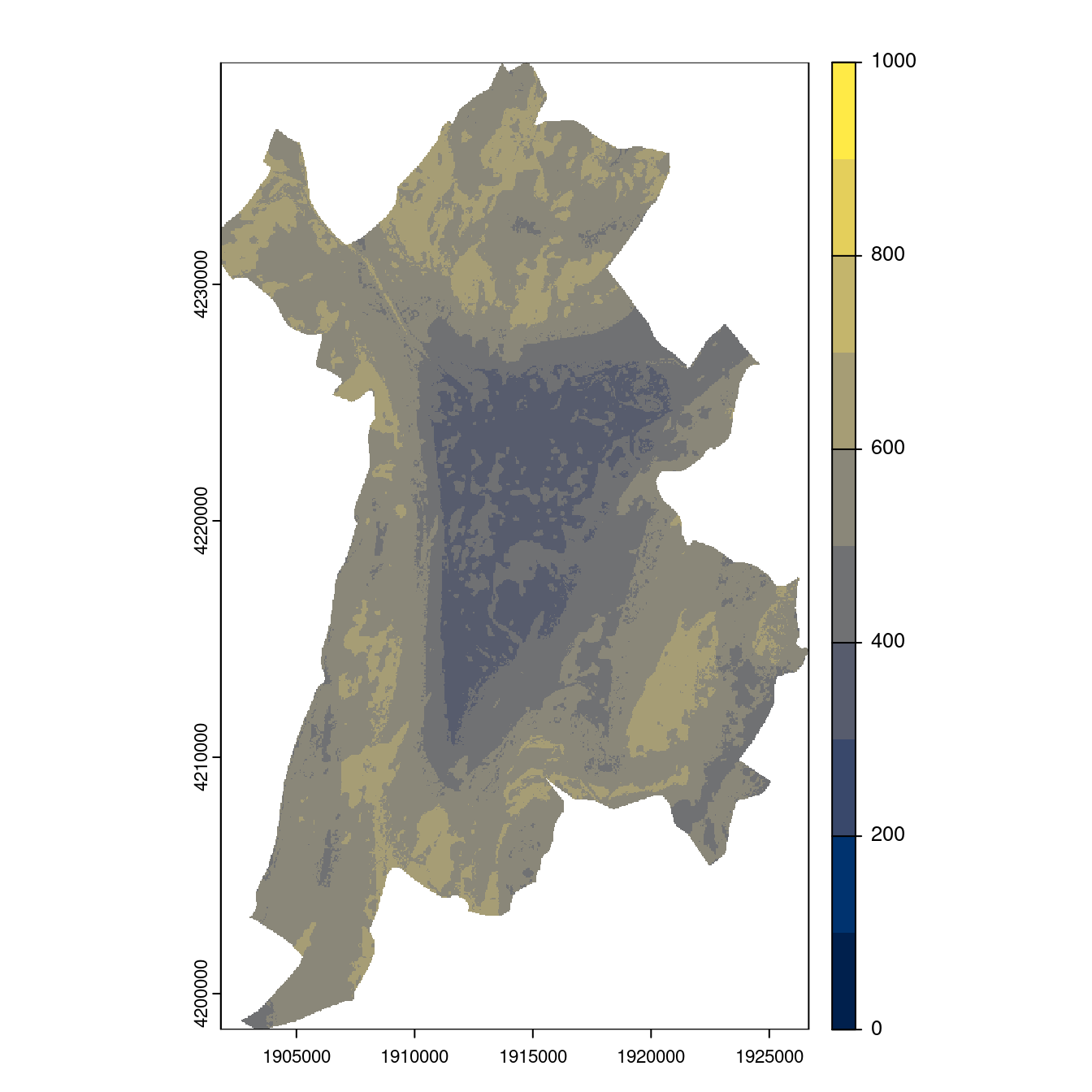 Projection des distributions potentielles contemporaine et futures jusqu'à l'horizon 2100 sous le scénario SSP5-8.5 (modèle d'ensemble, GCM IPSL).