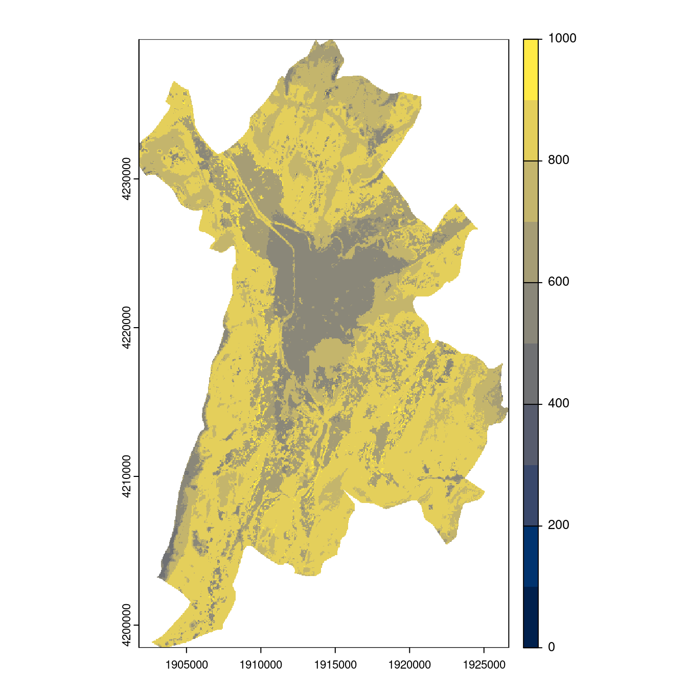 Projection des distributions potentielles contemporaine et futures jusqu'à l'horizon 2100 sous le scénario SSP5-8.5 (modèle d'ensemble, GCM IPSL).