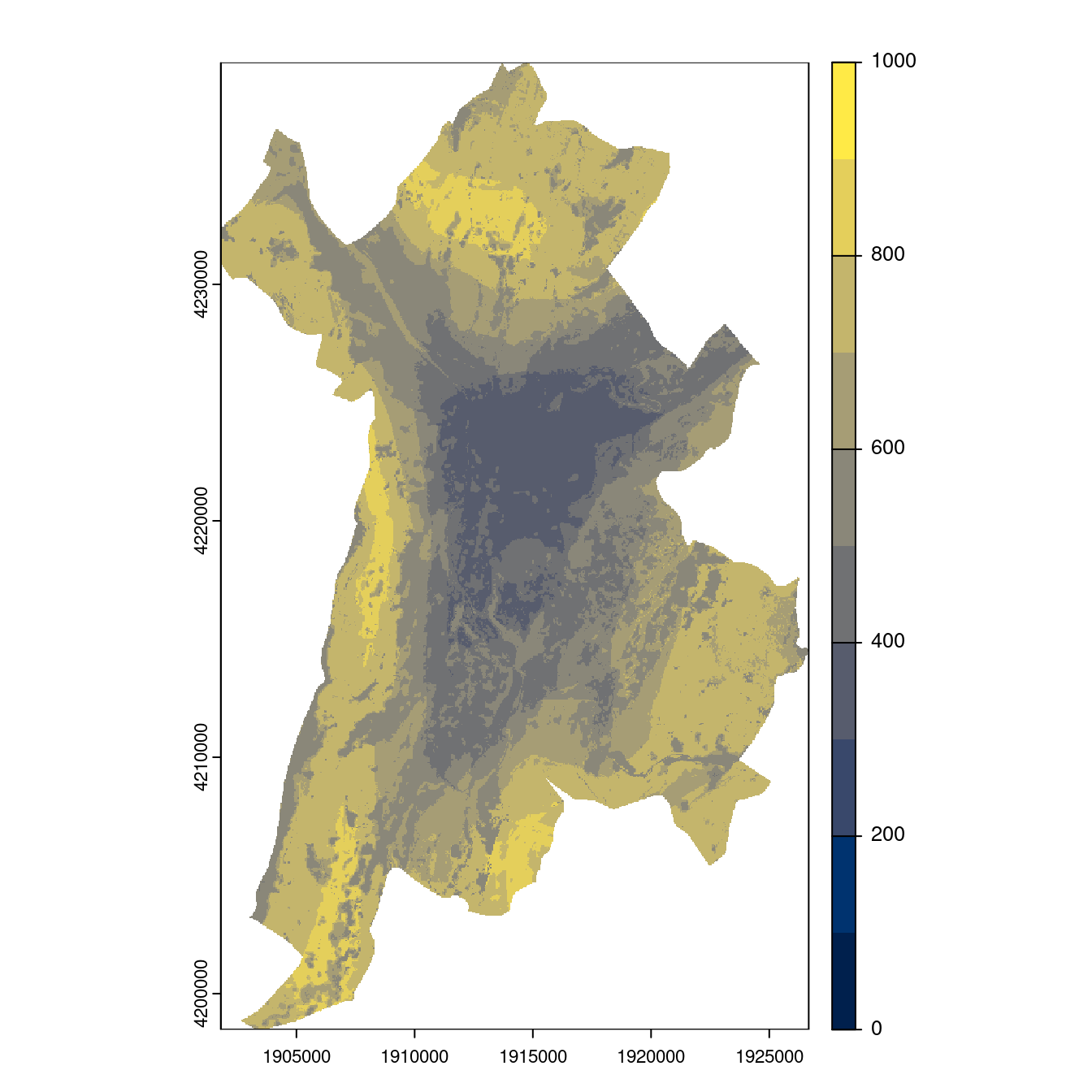 Projection des distributions potentielles contemporaine et futures jusqu'à l'horizon 2100 sous le scénario SSP5-8.5 (modèle d'ensemble, GCM IPSL).