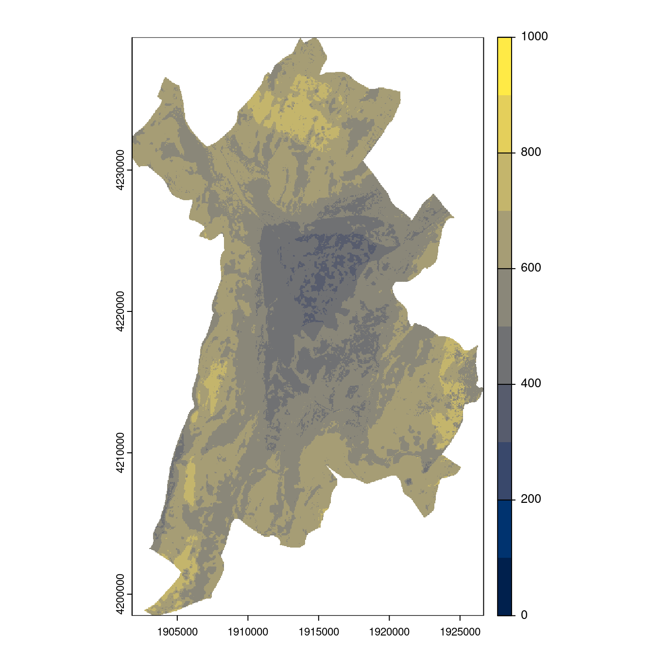 Projection des distributions potentielles contemporaine et futures jusqu'à l'horizon 2100 sous le scénario SSP5-8.5 (modèle d'ensemble, GCM IPSL).