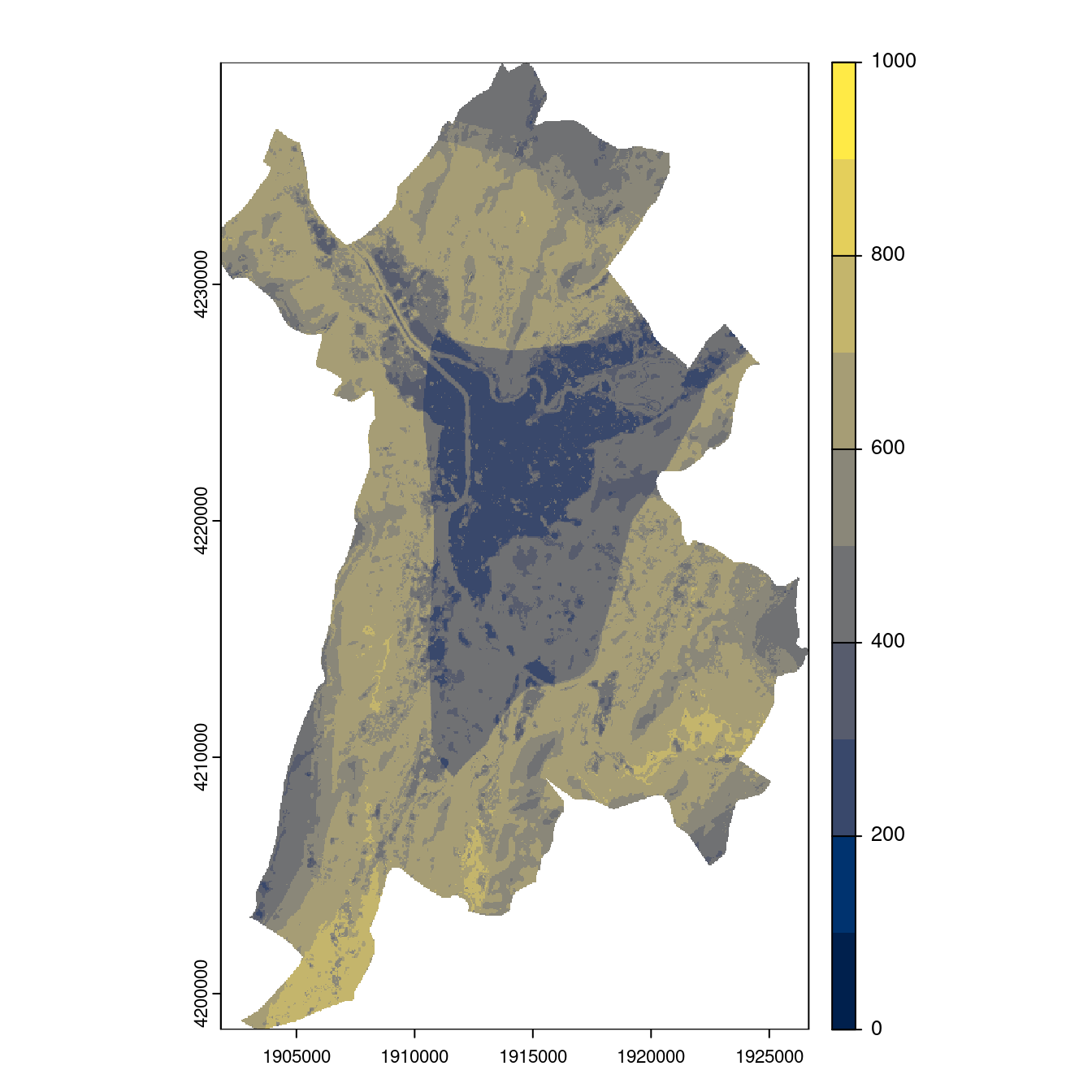 Projection des distributions potentielles contemporaine et futures jusqu'à l'horizon 2100 sous le scénario SSP5-8.5 (modèle d'ensemble, GCM IPSL).