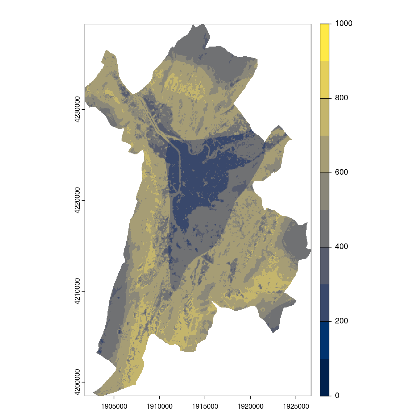 Projection des distributions potentielles contemporaine et futures jusqu'à l'horizon 2100 sous le scénario SSP5-8.5 (modèle d'ensemble, GCM IPSL).