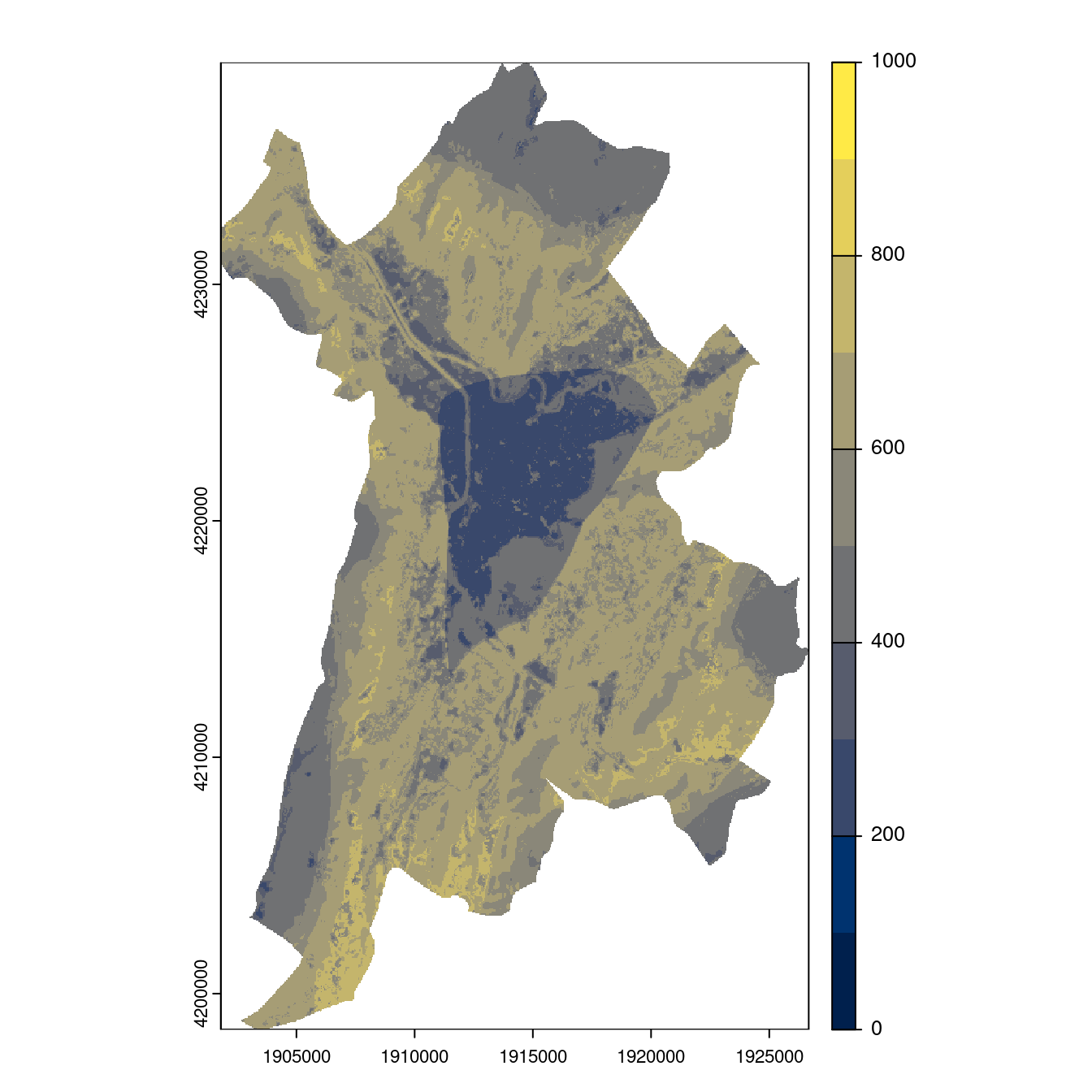 Projection des distributions potentielles contemporaine et futures jusqu'à l'horizon 2100 sous le scénario SSP5-8.5 (modèle d'ensemble, GCM IPSL).