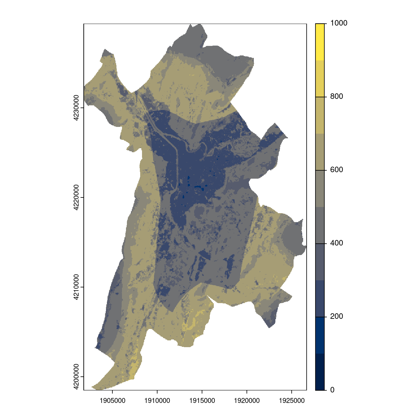 Projection des distributions potentielles contemporaine et futures jusqu'à l'horizon 2100 sous le scénario SSP5-8.5 (modèle d'ensemble, GCM IPSL).