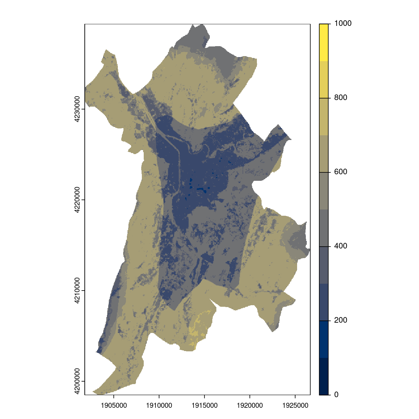 Projection des distributions potentielles contemporaine et futures jusqu'à l'horizon 2100 sous le scénario SSP5-8.5 (modèle d'ensemble, GCM IPSL).
