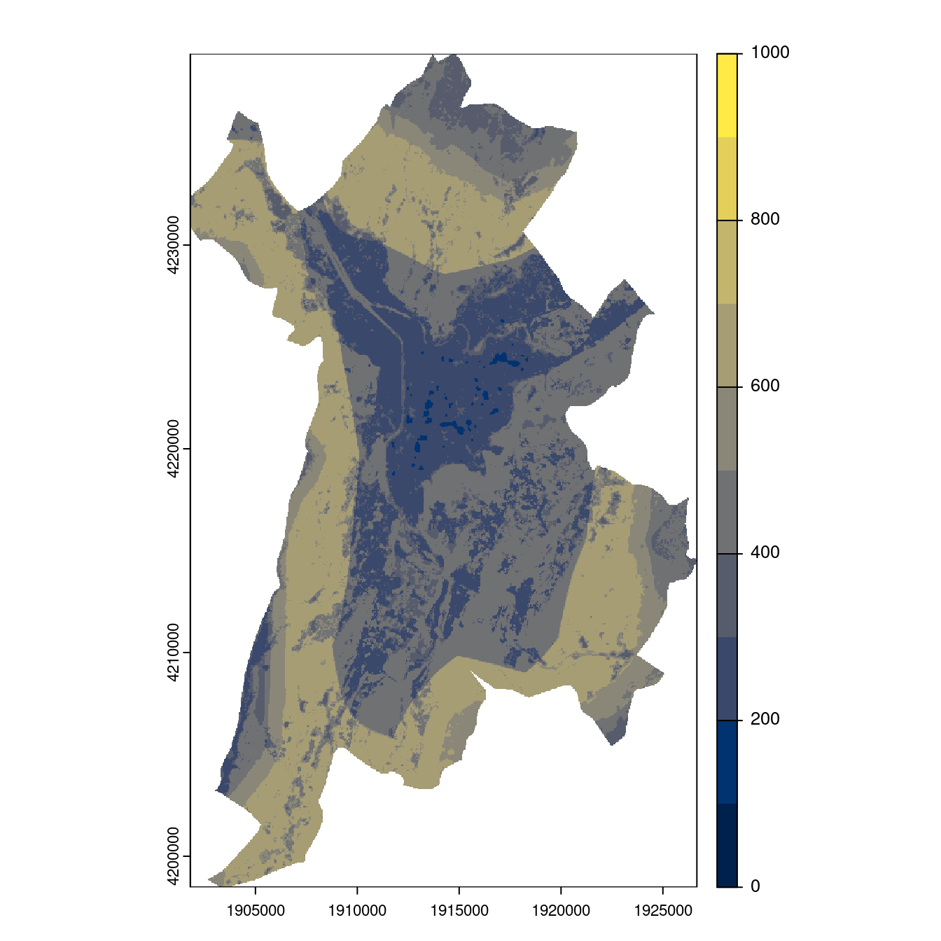 Projection des distributions potentielles contemporaine et futures jusqu'à l'horizon 2100 sous le scénario SSP5-8.5 (modèle d'ensemble, GCM IPSL).