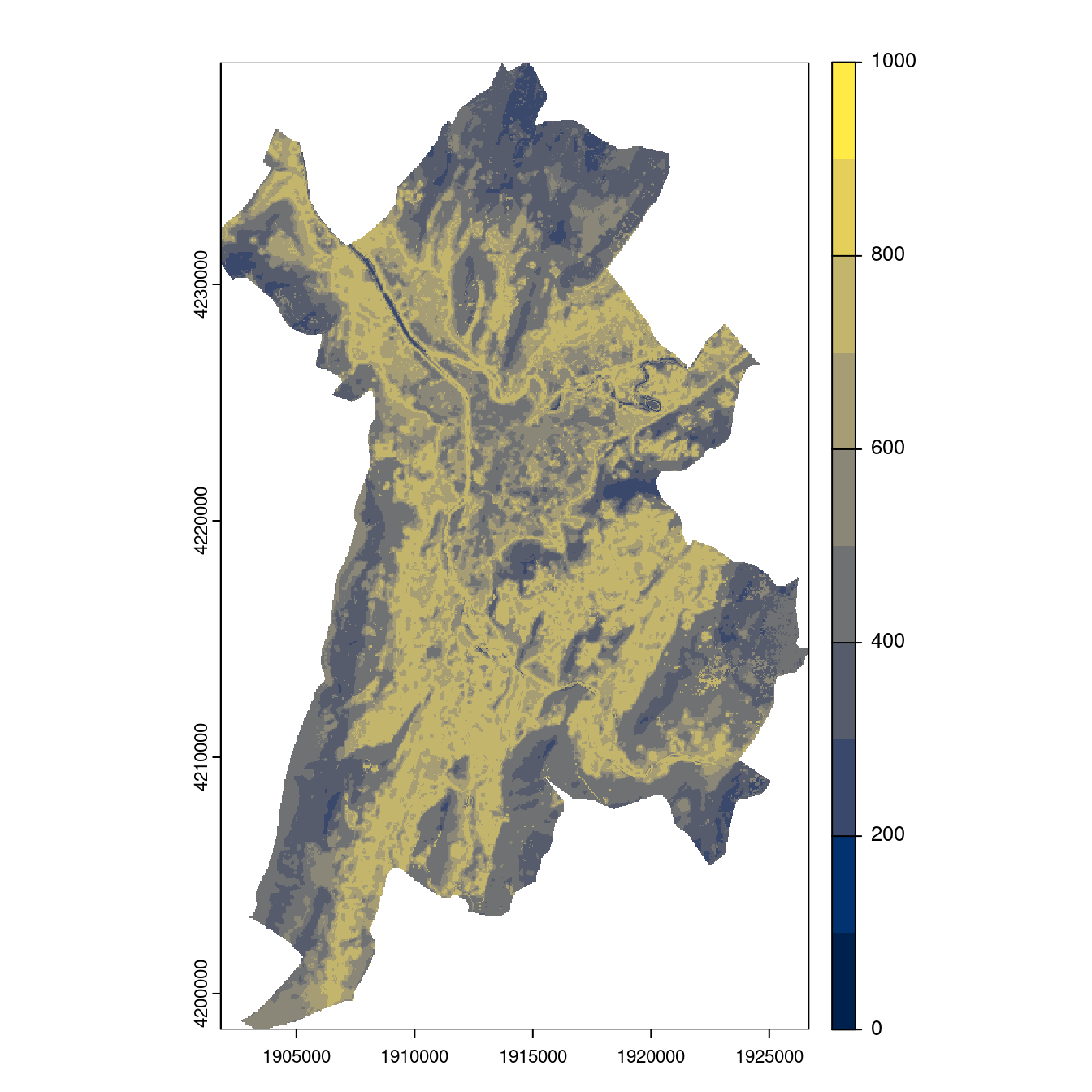 Projection des distributions potentielles contemporaine et futures jusqu'à l'horizon 2100 sous le scénario SSP5-8.5 (modèle d'ensemble, GCM IPSL).