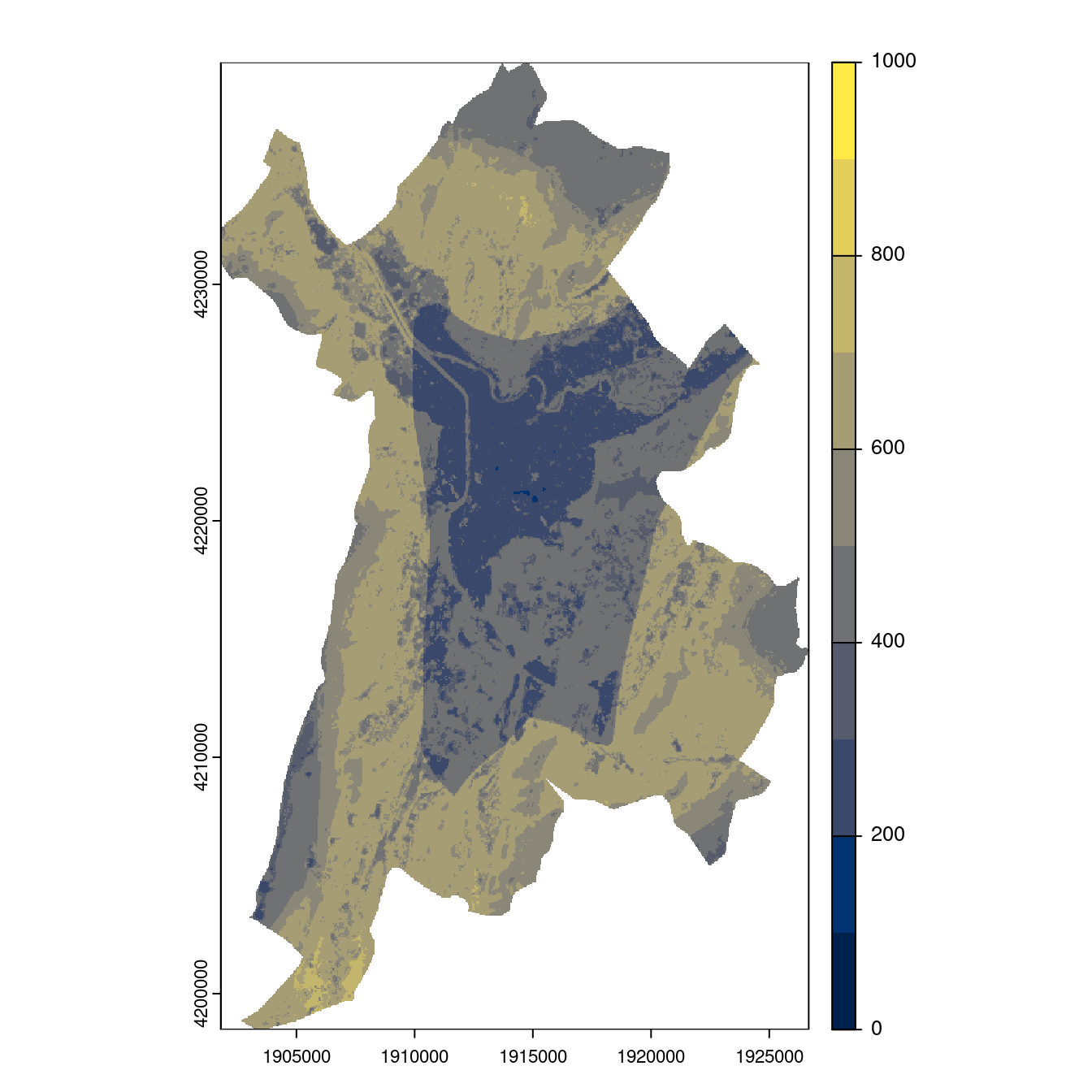 Projection des distributions potentielles contemporaine et futures jusqu'à l'horizon 2100 sous le scénario SSP5-8.5 (modèle d'ensemble, GCM IPSL).