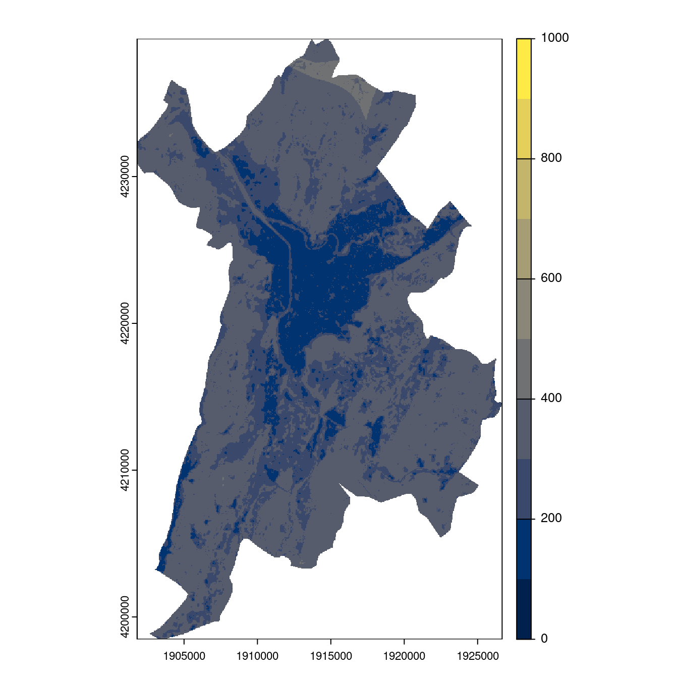 Projection des distributions potentielles contemporaine et futures jusqu'à l'horizon 2100 sous le scénario SSP5-8.5 (modèle d'ensemble, GCM IPSL).