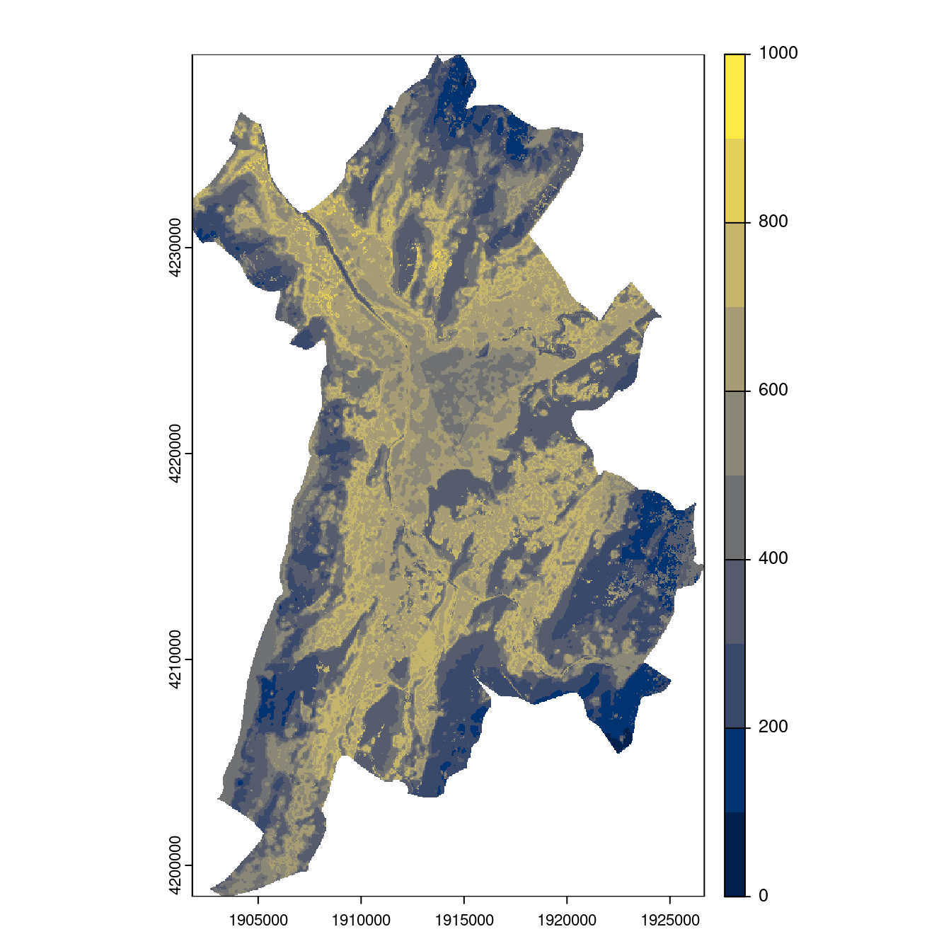Projection des distributions potentielles contemporaine et futures jusqu'à l'horizon 2100 sous le scénario SSP5-8.5 (modèle d'ensemble, GCM IPSL).