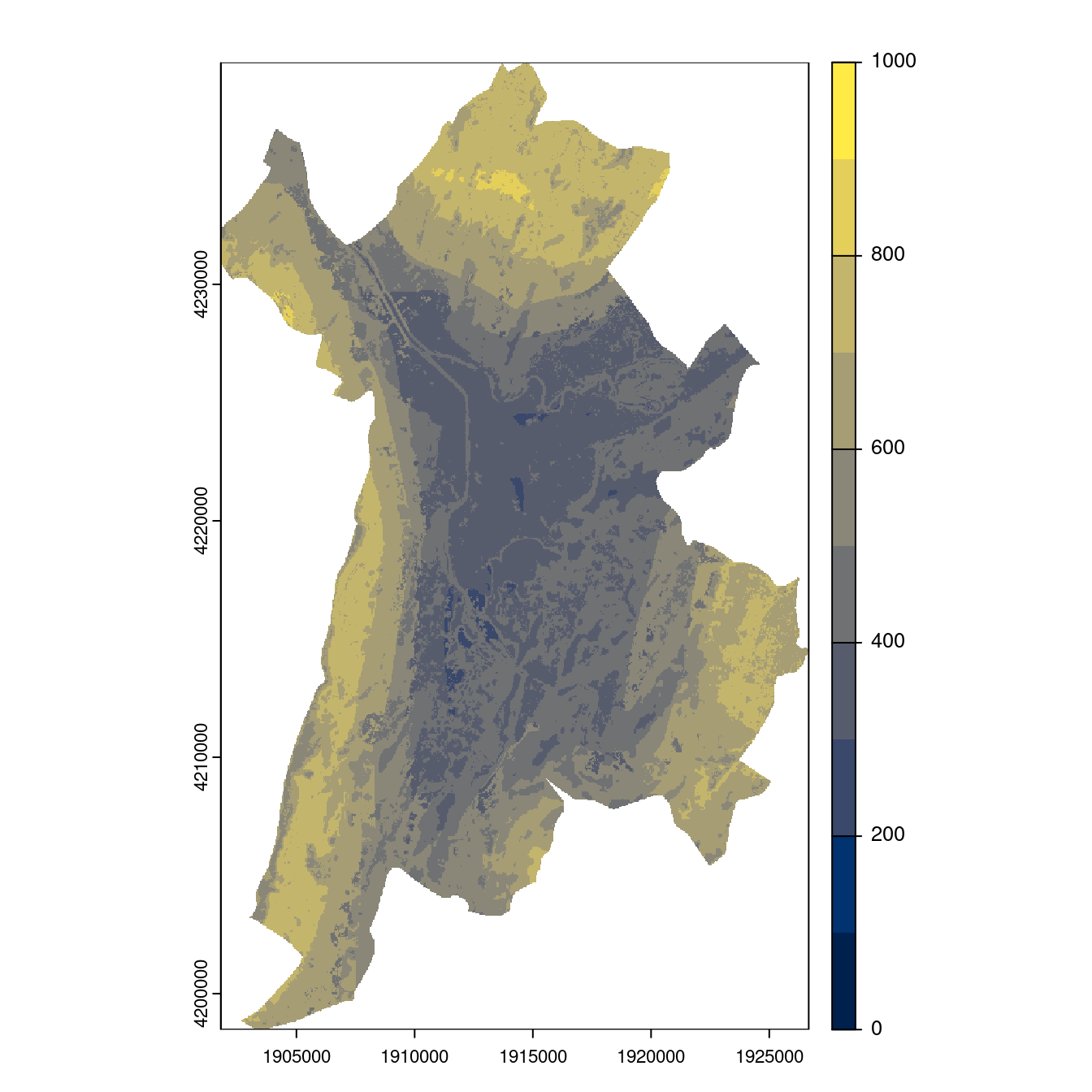 Projection des distributions potentielles contemporaine et futures jusqu'à l'horizon 2100 sous le scénario SSP5-8.5 (modèle d'ensemble, GCM IPSL).