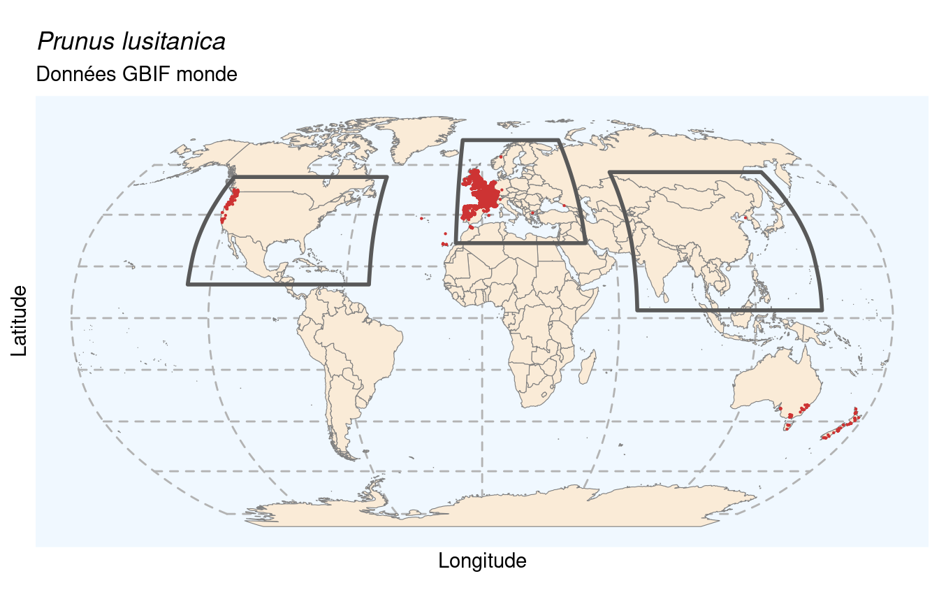 Occurrences de Prunus lusitanica dans le monde.