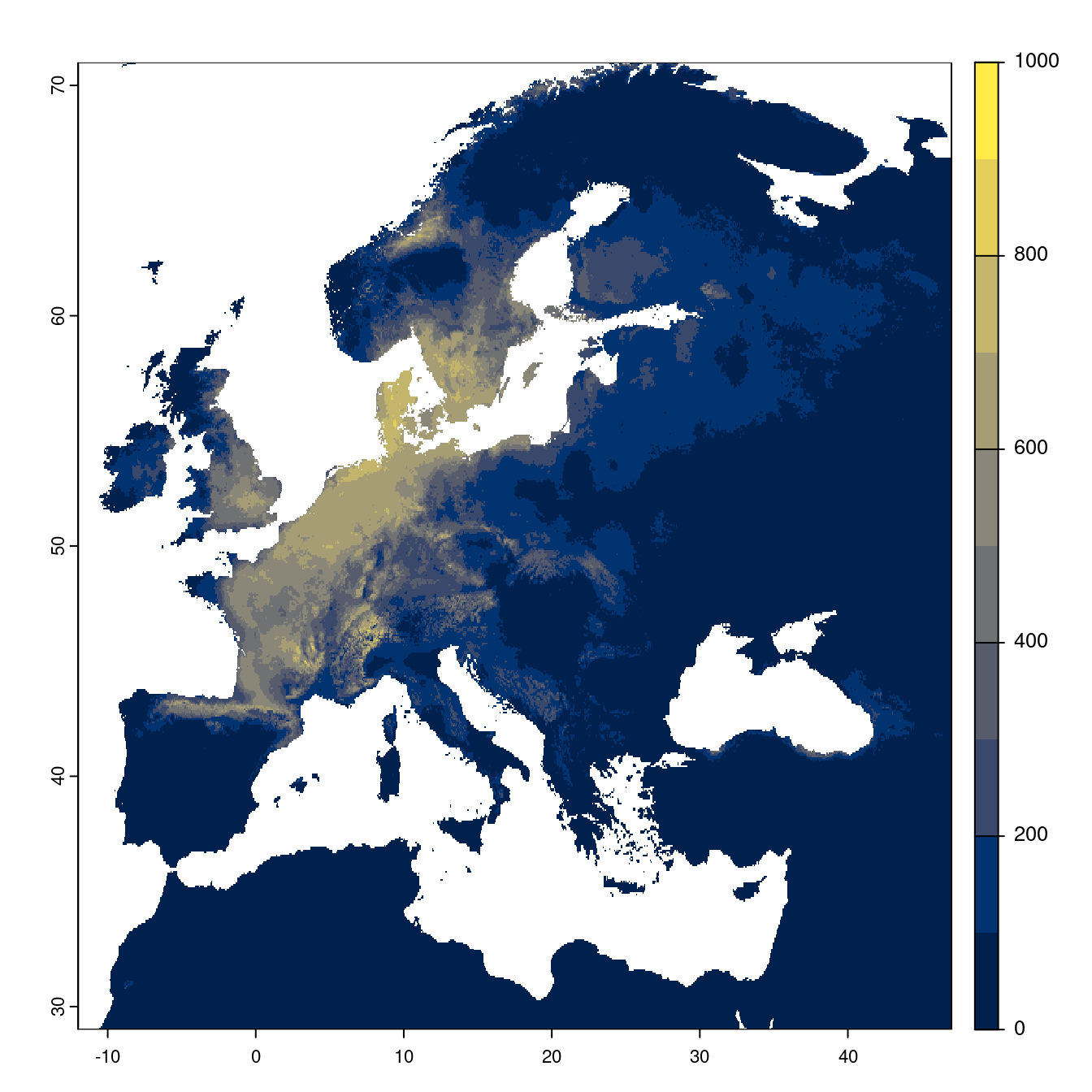 Projection des distributions potentielles futures jusqu'à l'horizon 2100 sous le scénario SSP5-8.5 (modèle d'ensemble).