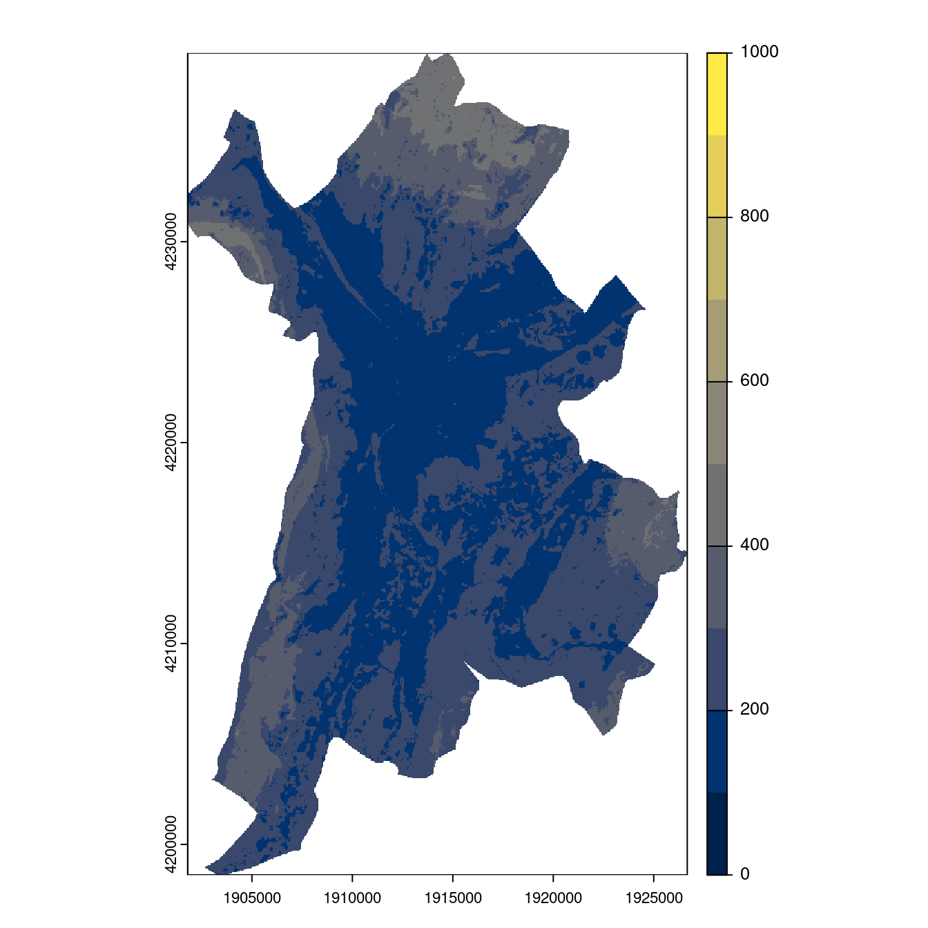 Projection des distributions potentielles contemporaine et futures jusqu'à l'horizon 2100 sous le scénario SSP5-8.5 (modèle d'ensemble, GCM IPSL).