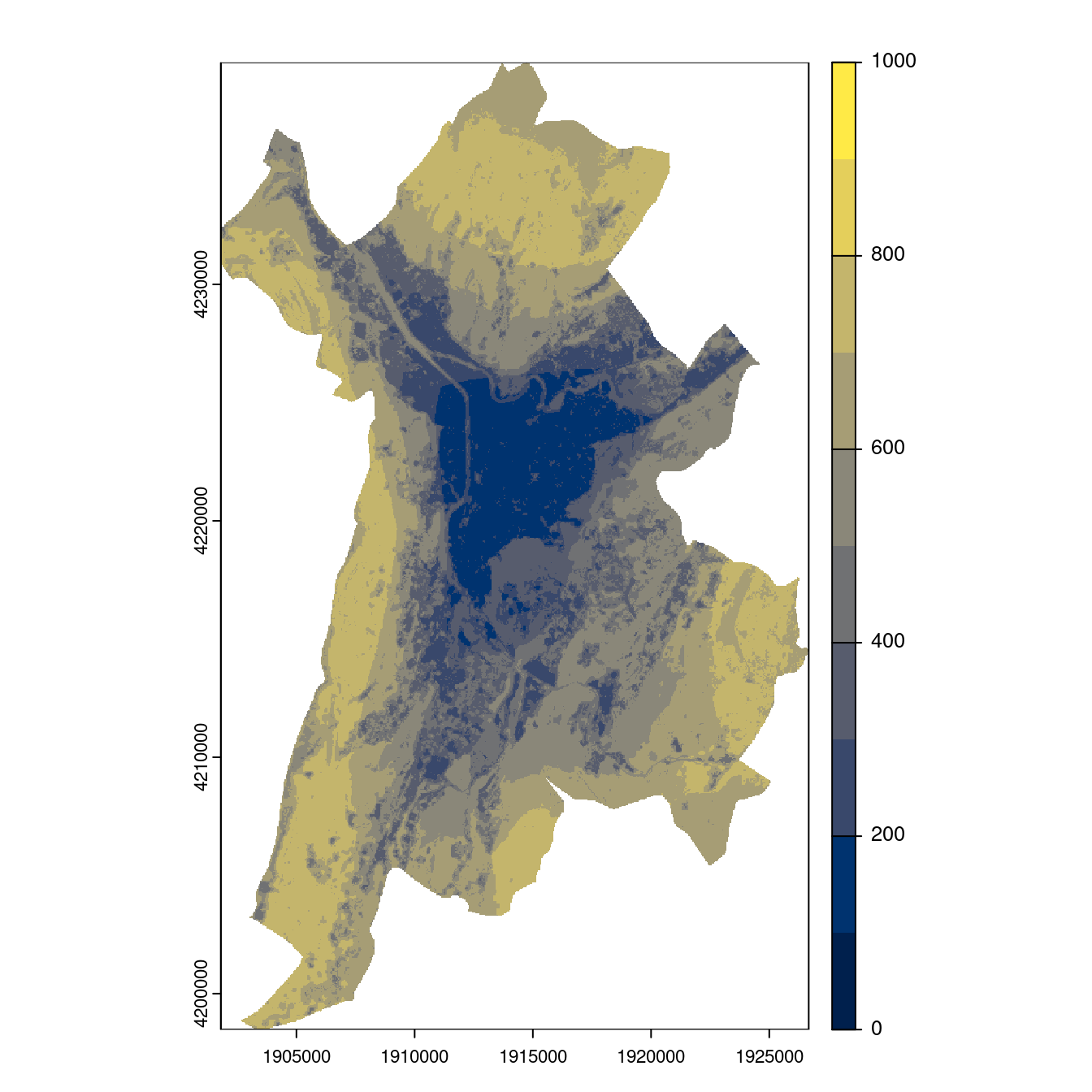 Projection des distributions potentielles contemporaine et futures jusqu'à l'horizon 2100 sous le scénario SSP5-8.5 (modèle d'ensemble, GCM IPSL).