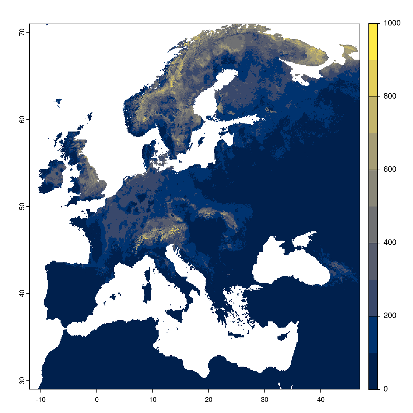 Projection des distributions potentielles futures jusqu'à l'horizon 2100 sous le scénario SSP5-8.5 (modèle d'ensemble).