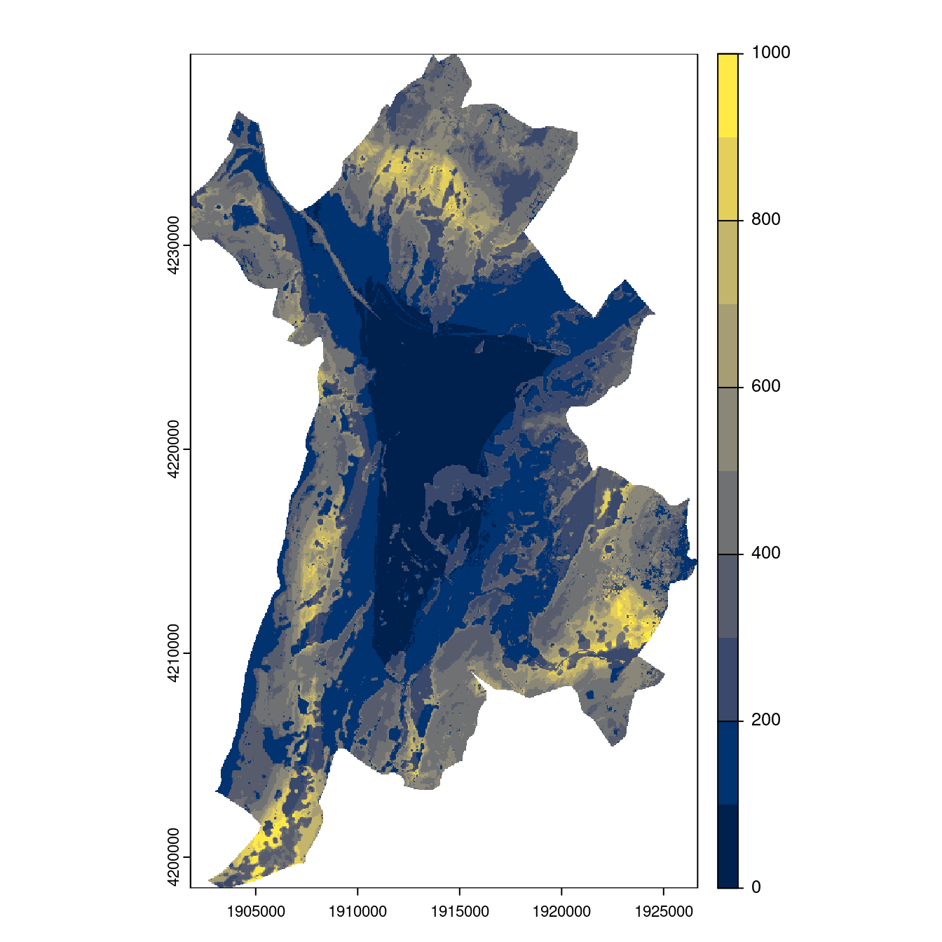 Projection des distributions potentielles contemporaine et futures jusqu'à l'horizon 2100 sous le scénario SSP5-8.5 (modèle d'ensemble, GCM IPSL).