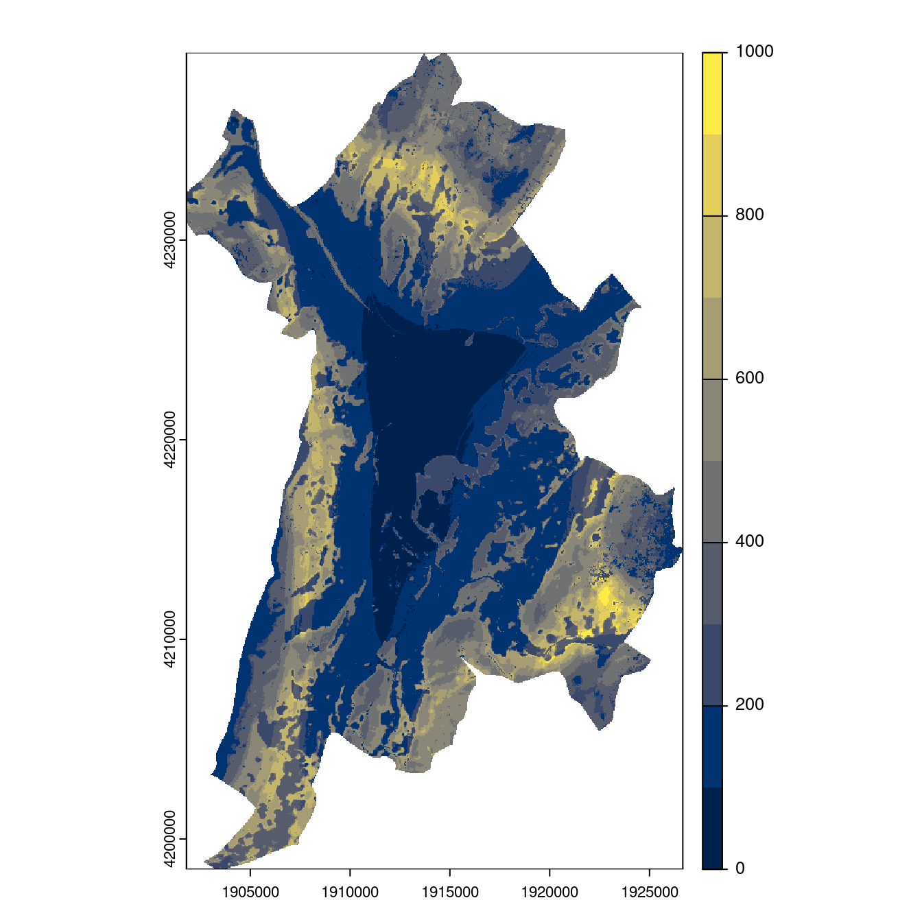 Projection des distributions potentielles contemporaine et futures jusqu'à l'horizon 2100 sous le scénario SSP5-8.5 (modèle d'ensemble, GCM IPSL).