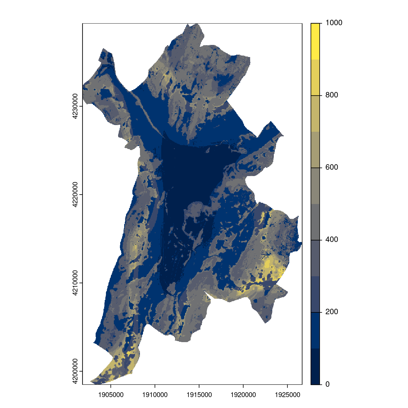 Projection des distributions potentielles contemporaine et futures jusqu'à l'horizon 2100 sous le scénario SSP5-8.5 (modèle d'ensemble, GCM IPSL).