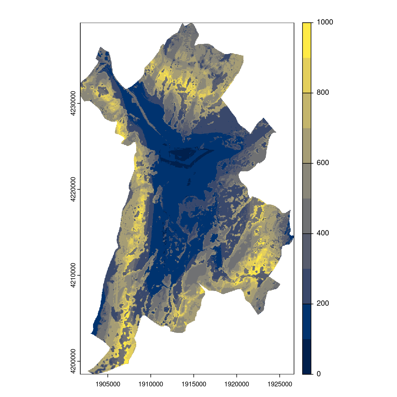 Projection des distributions potentielles contemporaine et futures jusqu'à l'horizon 2100 sous le scénario SSP5-8.5 (modèle d'ensemble, GCM IPSL).