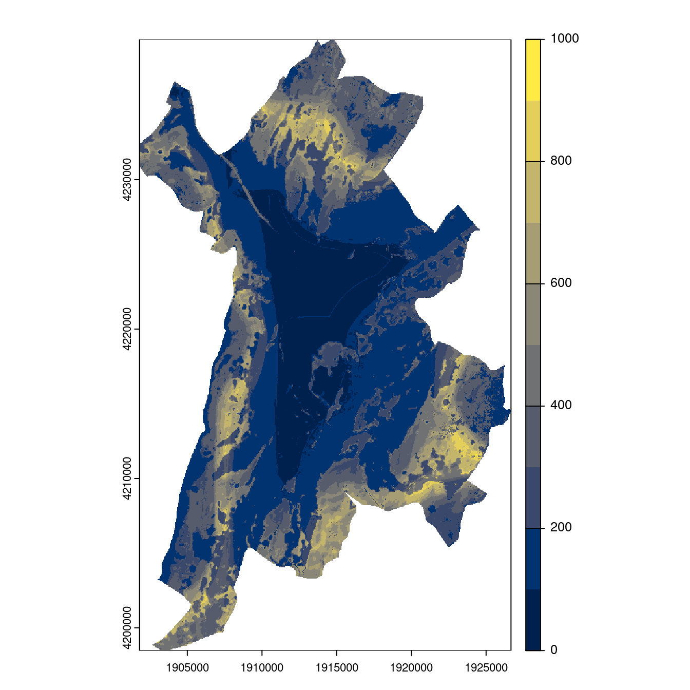 Projection des distributions potentielles contemporaine et futures jusqu'à l'horizon 2100 sous le scénario SSP5-8.5 (modèle d'ensemble, GCM IPSL).
