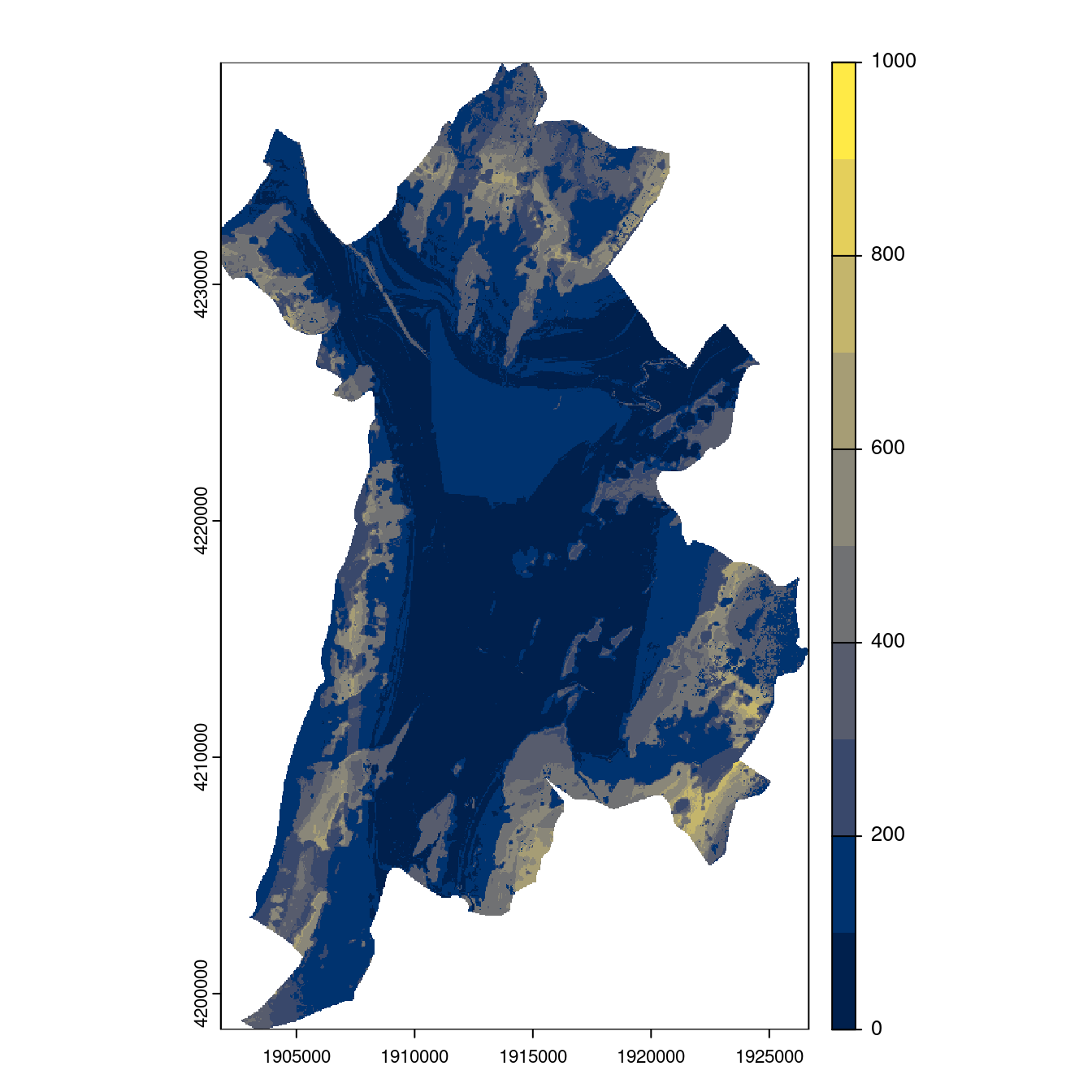 Projection des distributions potentielles contemporaine et futures jusqu'à l'horizon 2100 sous le scénario SSP5-8.5 (modèle d'ensemble, GCM IPSL).