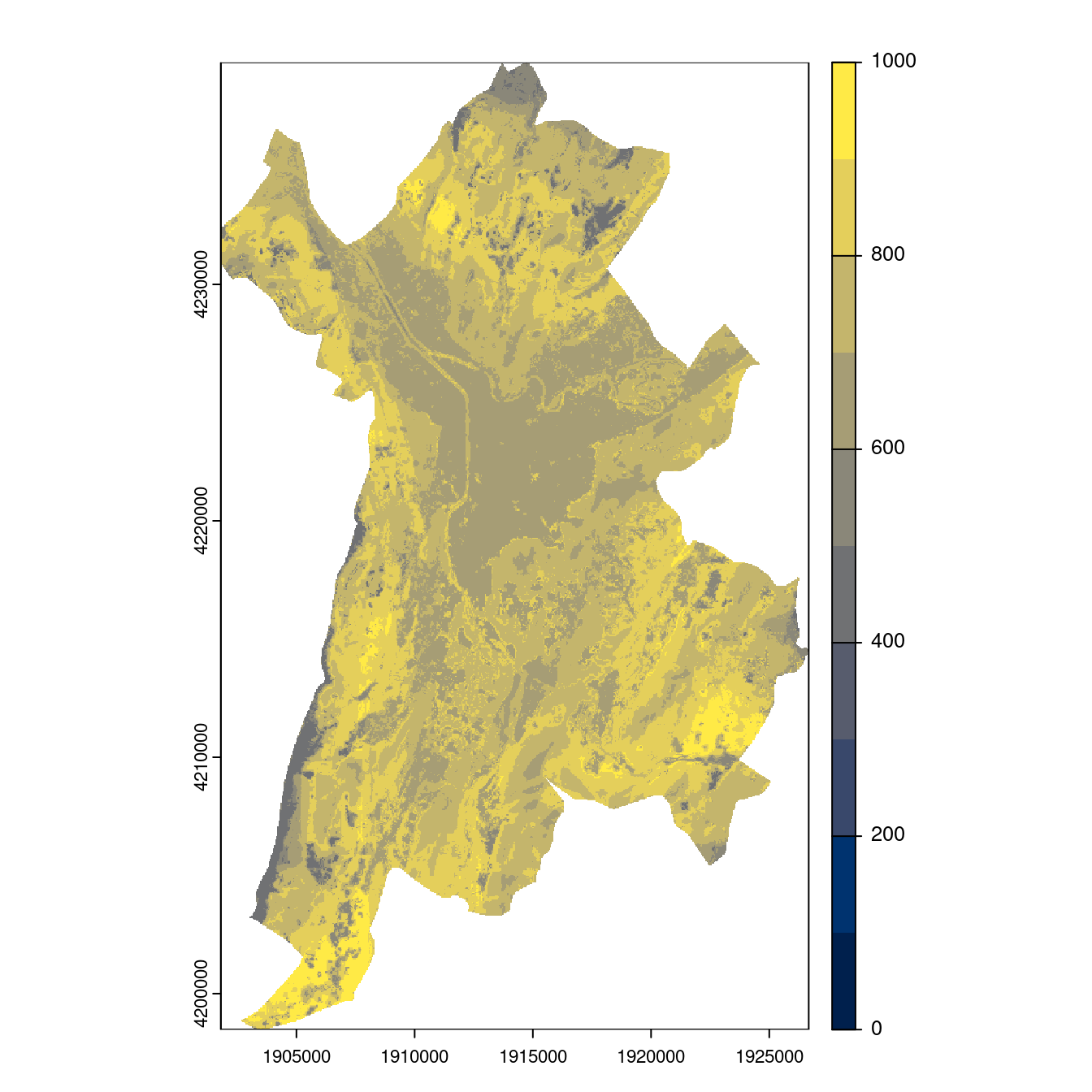 Projection des distributions potentielles contemporaine et futures jusqu'à l'horizon 2100 sous le scénario SSP5-8.5 (modèle d'ensemble, GCM IPSL).