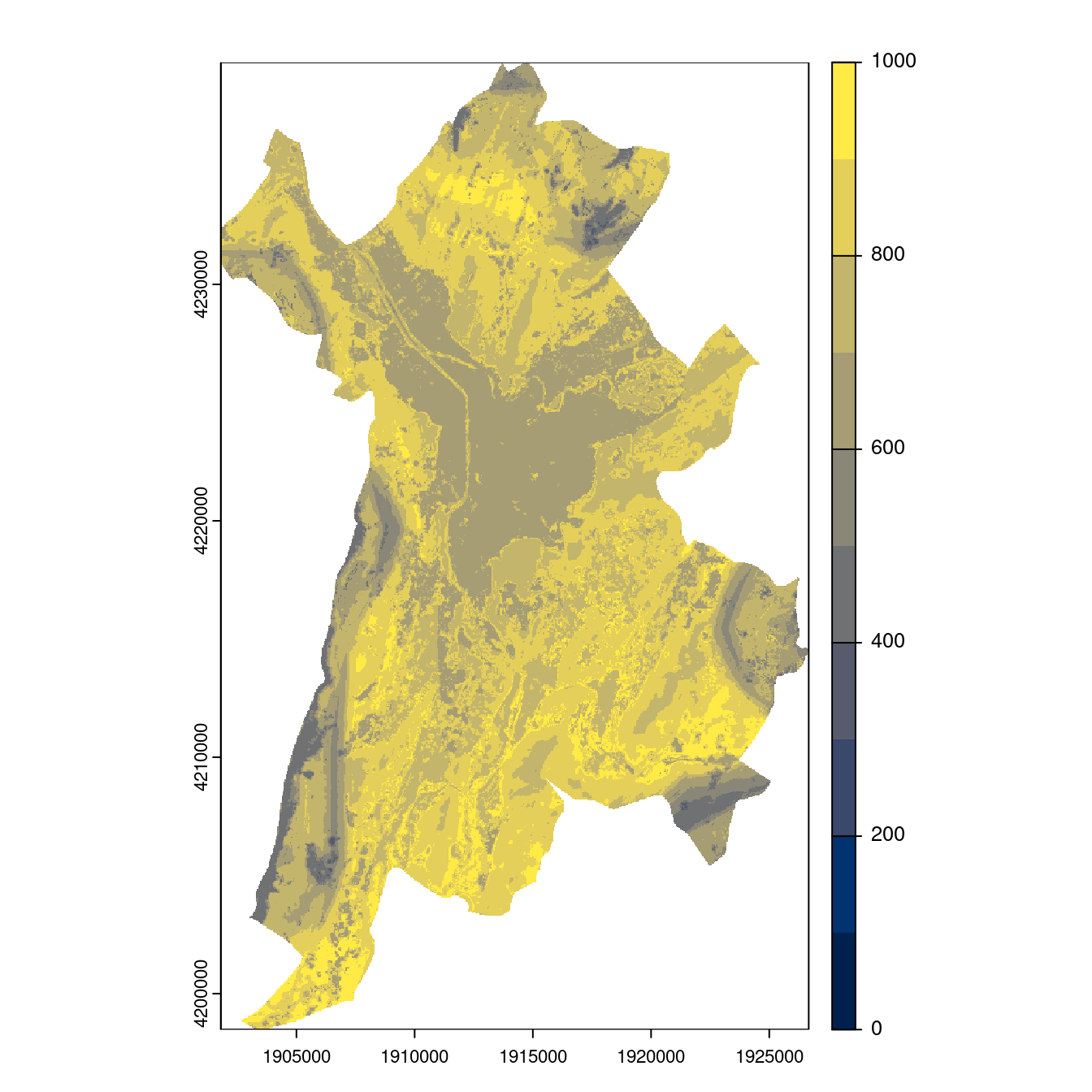 Projection des distributions potentielles contemporaine et futures jusqu'à l'horizon 2100 sous le scénario SSP5-8.5 (modèle d'ensemble, GCM IPSL).
