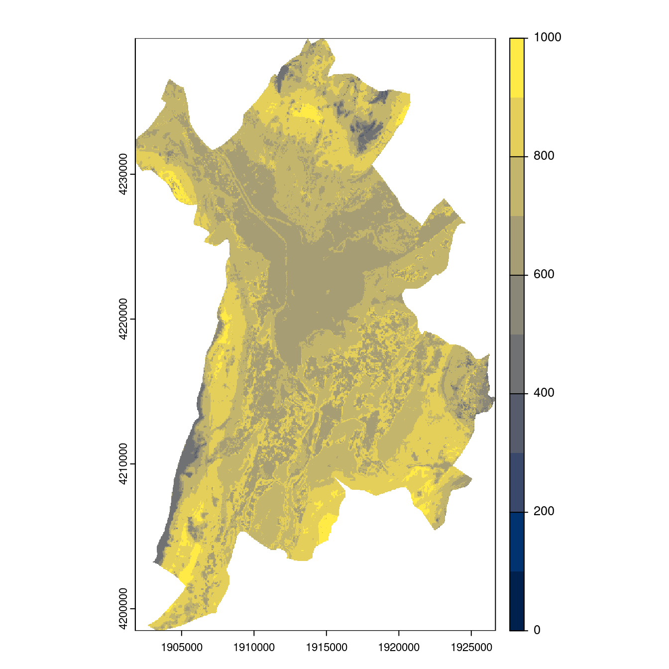 Projection des distributions potentielles contemporaine et futures jusqu'à l'horizon 2100 sous le scénario SSP5-8.5 (modèle d'ensemble, GCM IPSL).