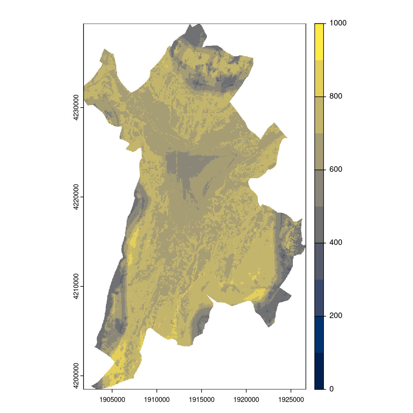 Projection des distributions potentielles contemporaine et futures jusqu'à l'horizon 2100 sous le scénario SSP5-8.5 (modèle d'ensemble, GCM IPSL).