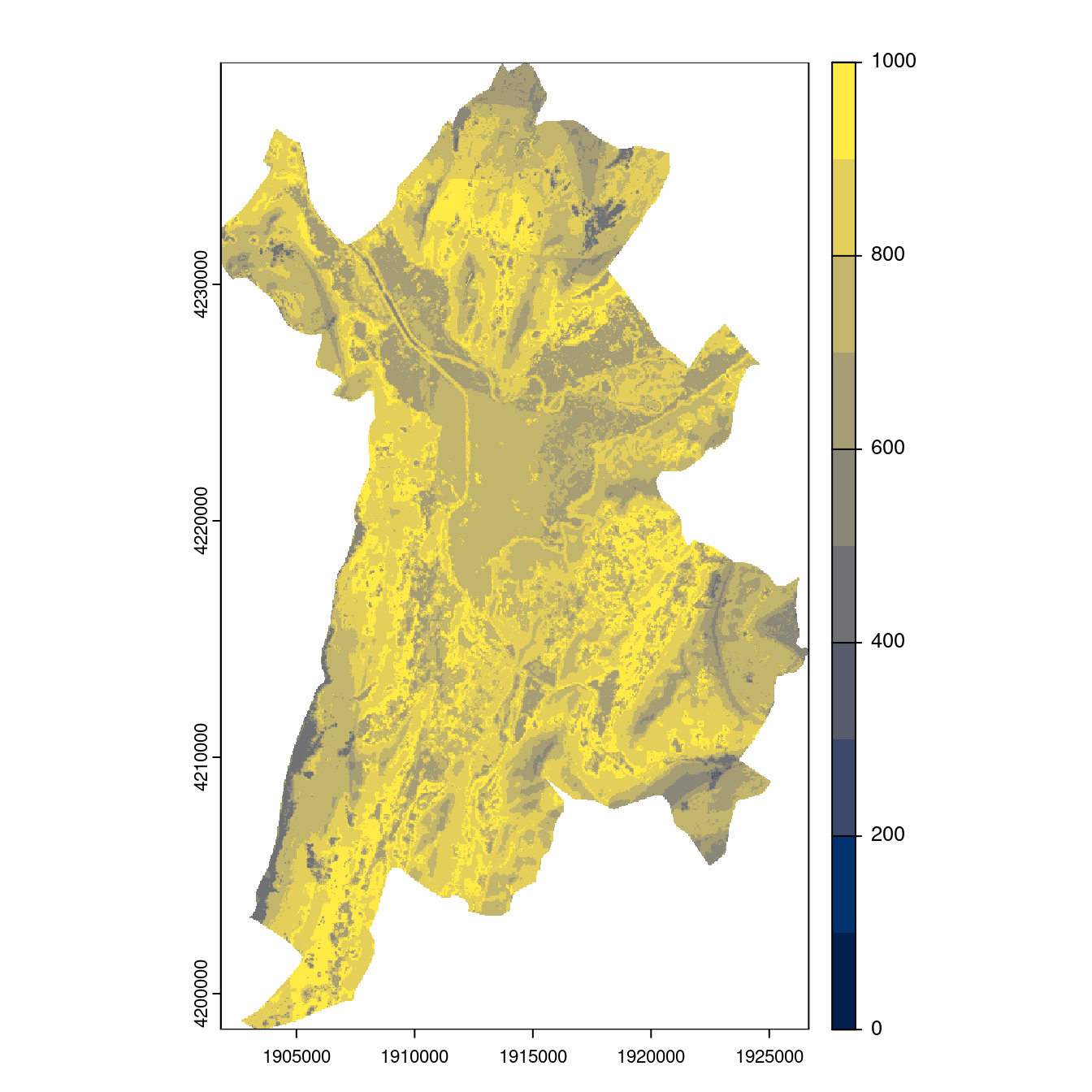 Projection des distributions potentielles contemporaine et futures jusqu'à l'horizon 2100 sous le scénario SSP5-8.5 (modèle d'ensemble, GCM IPSL).