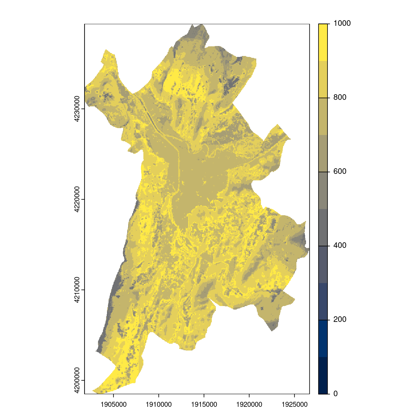 Projection des distributions potentielles contemporaine et futures jusqu'à l'horizon 2100 sous le scénario SSP5-8.5 (modèle d'ensemble, GCM IPSL).
