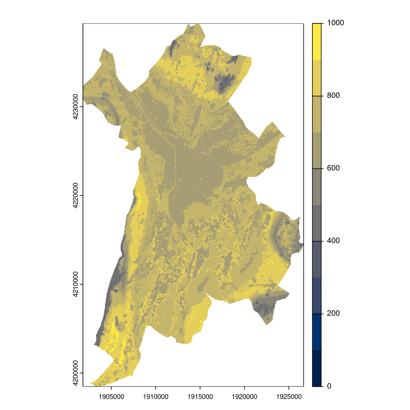 Projection des distributions potentielles contemporaine et futures jusqu'à l'horizon 2100 sous le scénario SSP5-8.5 (modèle d'ensemble, GCM IPSL).