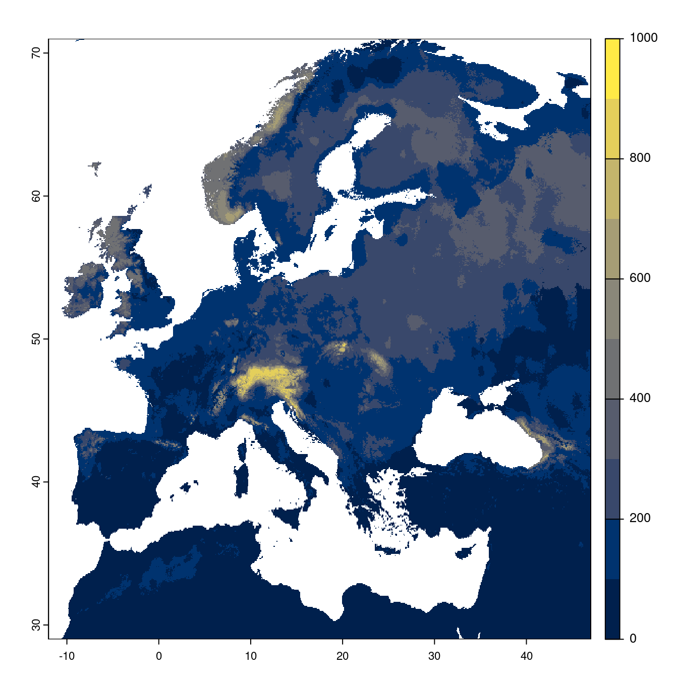 Projection des distributions potentielles futures jusqu'à l'horizon 2100 sous le scénario SSP5-8.5 (modèle d'ensemble).