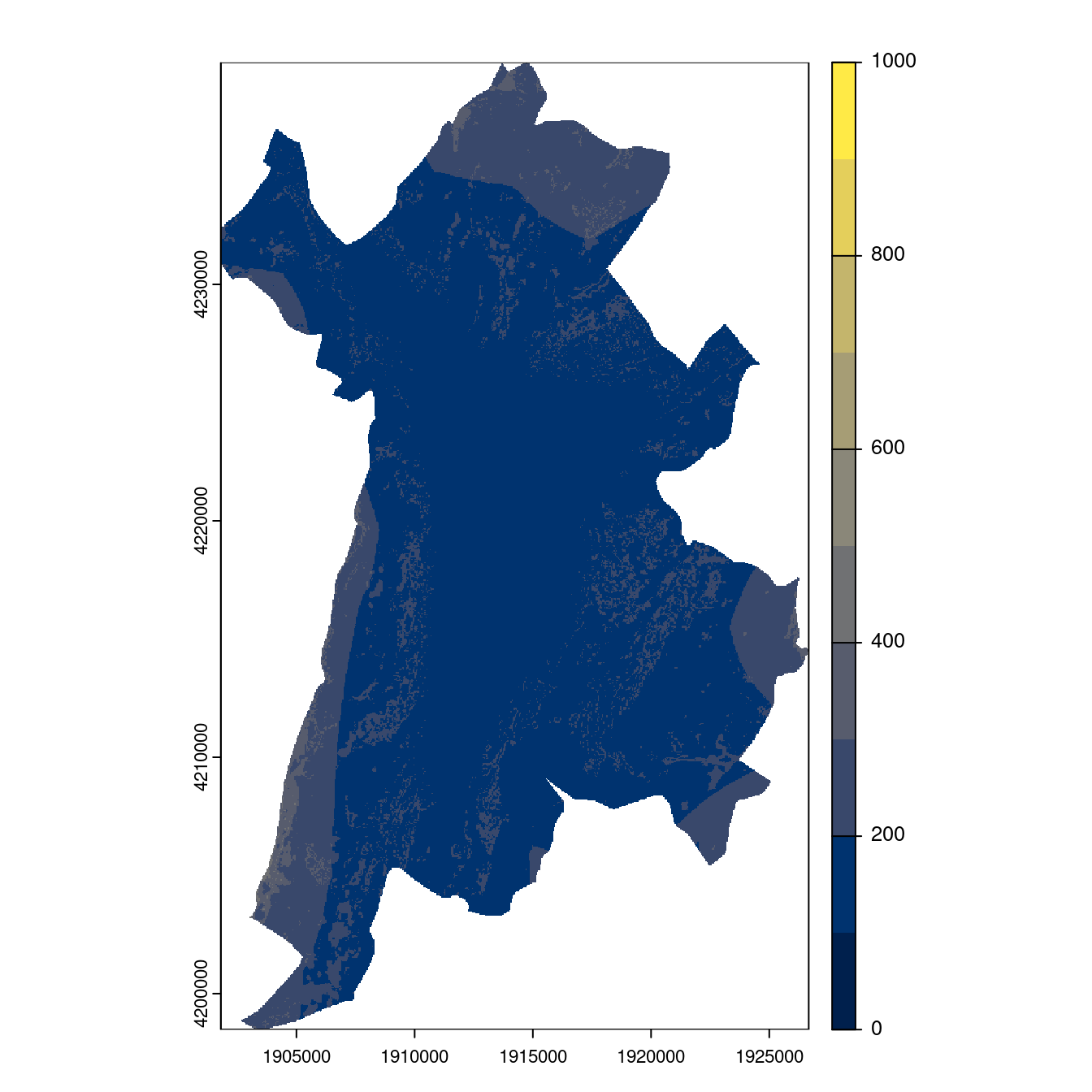 Projection des distributions potentielles contemporaine et futures jusqu'à l'horizon 2100 sous le scénario SSP5-8.5 (modèle d'ensemble, GCM IPSL).