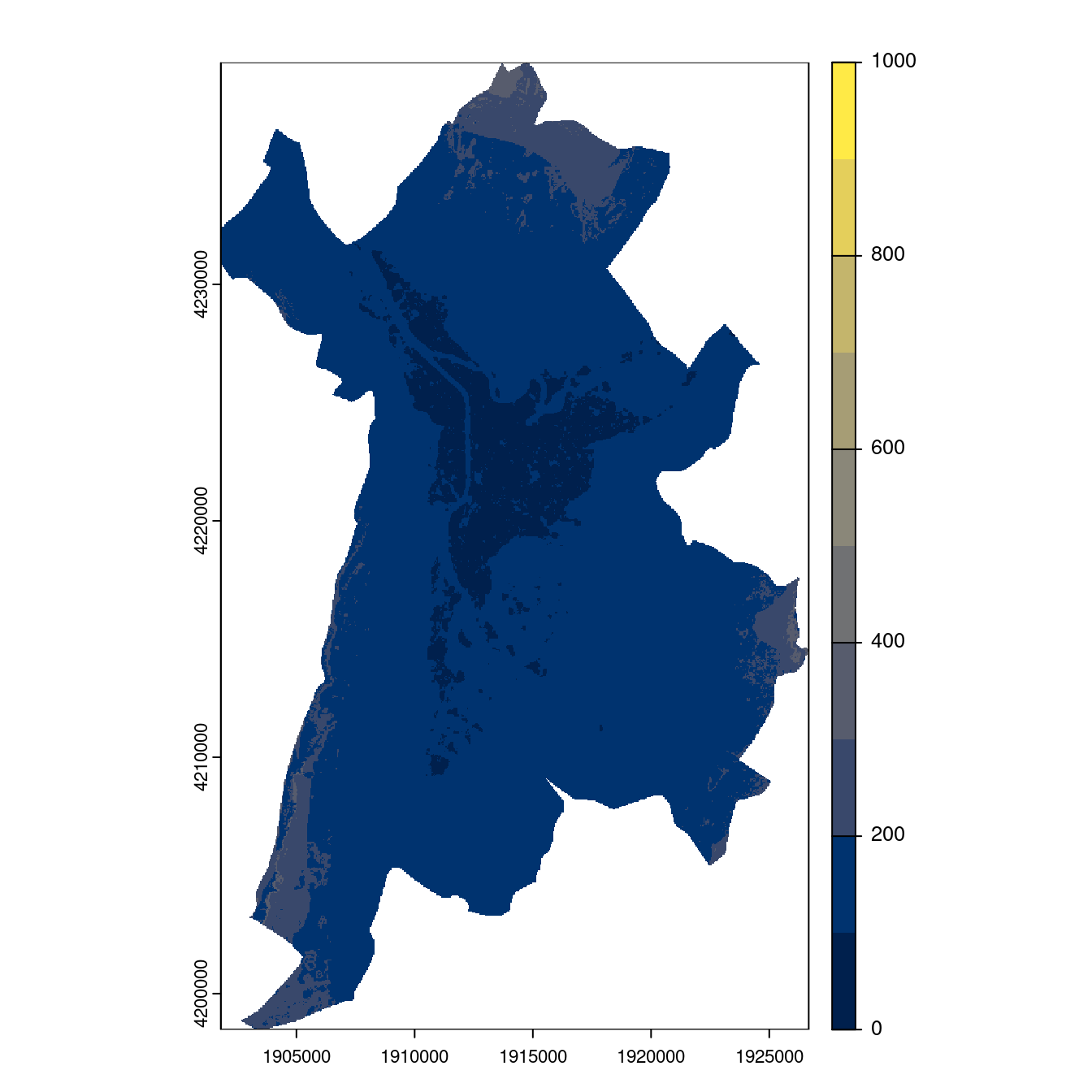 Projection des distributions potentielles contemporaine et futures jusqu'à l'horizon 2100 sous le scénario SSP5-8.5 (modèle d'ensemble, GCM IPSL).