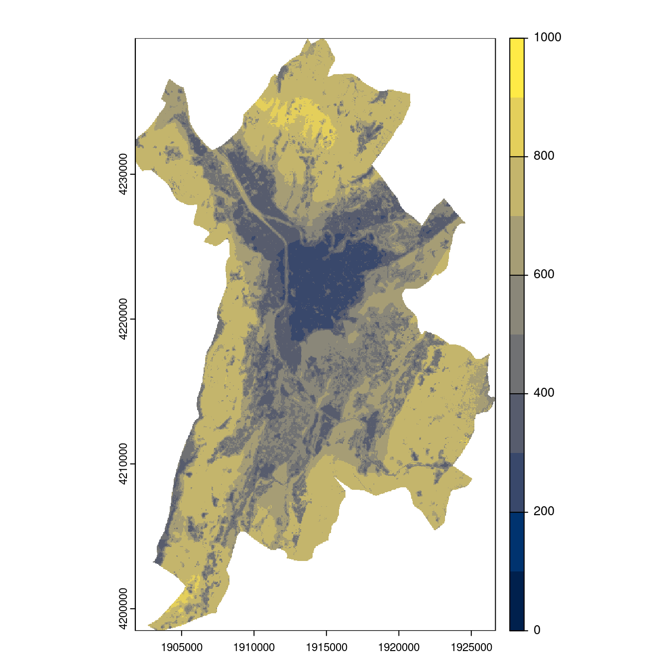 Projection des distributions potentielles contemporaine et futures jusqu'à l'horizon 2100 sous le scénario SSP5-8.5 (modèle d'ensemble, GCM IPSL).