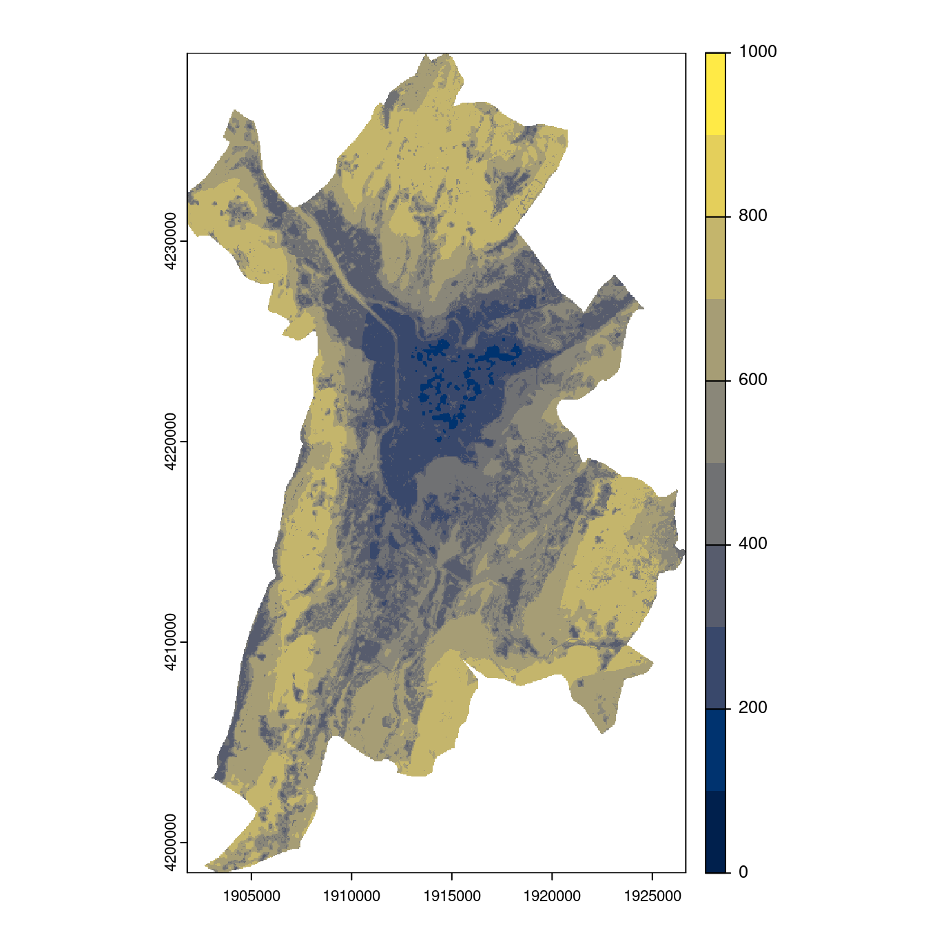 Projection des distributions potentielles contemporaine et futures jusqu'à l'horizon 2100 sous le scénario SSP5-8.5 (modèle d'ensemble, GCM IPSL).