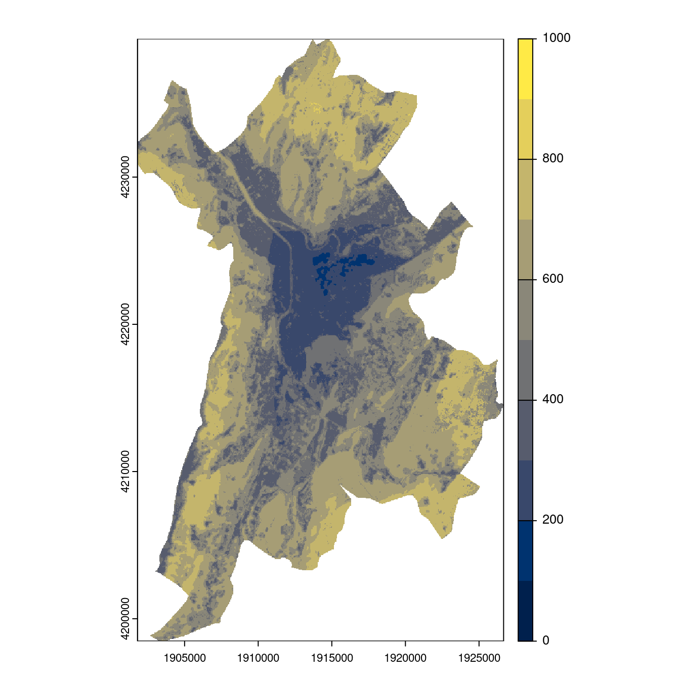 Projection des distributions potentielles contemporaine et futures jusqu'à l'horizon 2100 sous le scénario SSP5-8.5 (modèle d'ensemble, GCM IPSL).