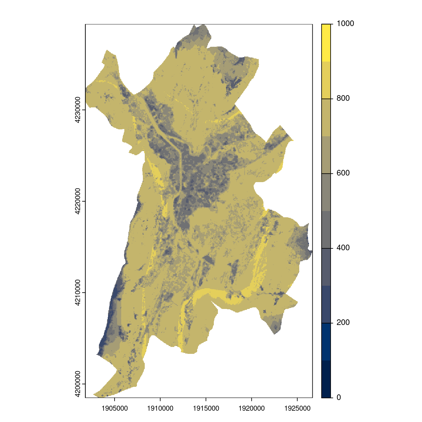 Projection des distributions potentielles contemporaine et futures jusqu'à l'horizon 2100 sous le scénario SSP5-8.5 (modèle d'ensemble, GCM IPSL).