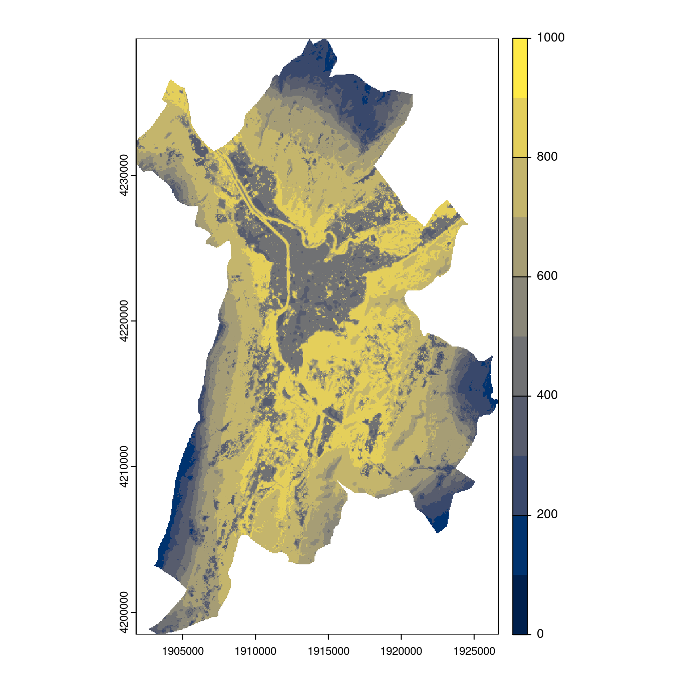Projection des distributions potentielles contemporaine et futures jusqu'à l'horizon 2100 sous le scénario SSP5-8.5 (modèle d'ensemble, GCM IPSL).