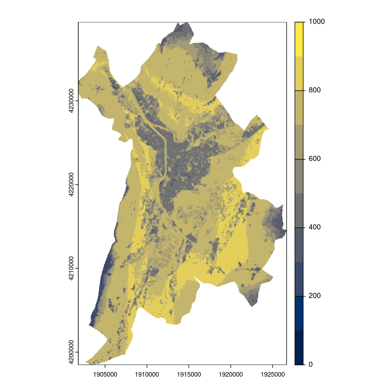 Projection des distributions potentielles contemporaine et futures jusqu'à l'horizon 2100 sous le scénario SSP5-8.5 (modèle d'ensemble, GCM IPSL).