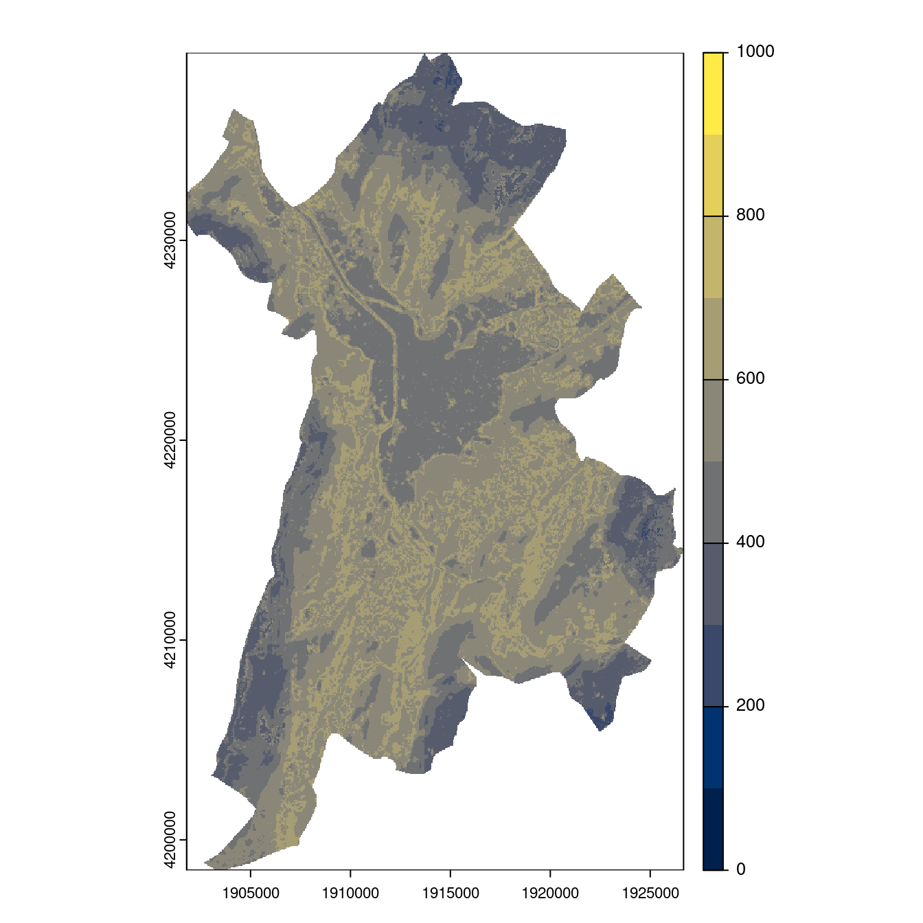 Projection des distributions potentielles contemporaine et futures jusqu'à l'horizon 2100 sous le scénario SSP5-8.5 (modèle d'ensemble, GCM IPSL).