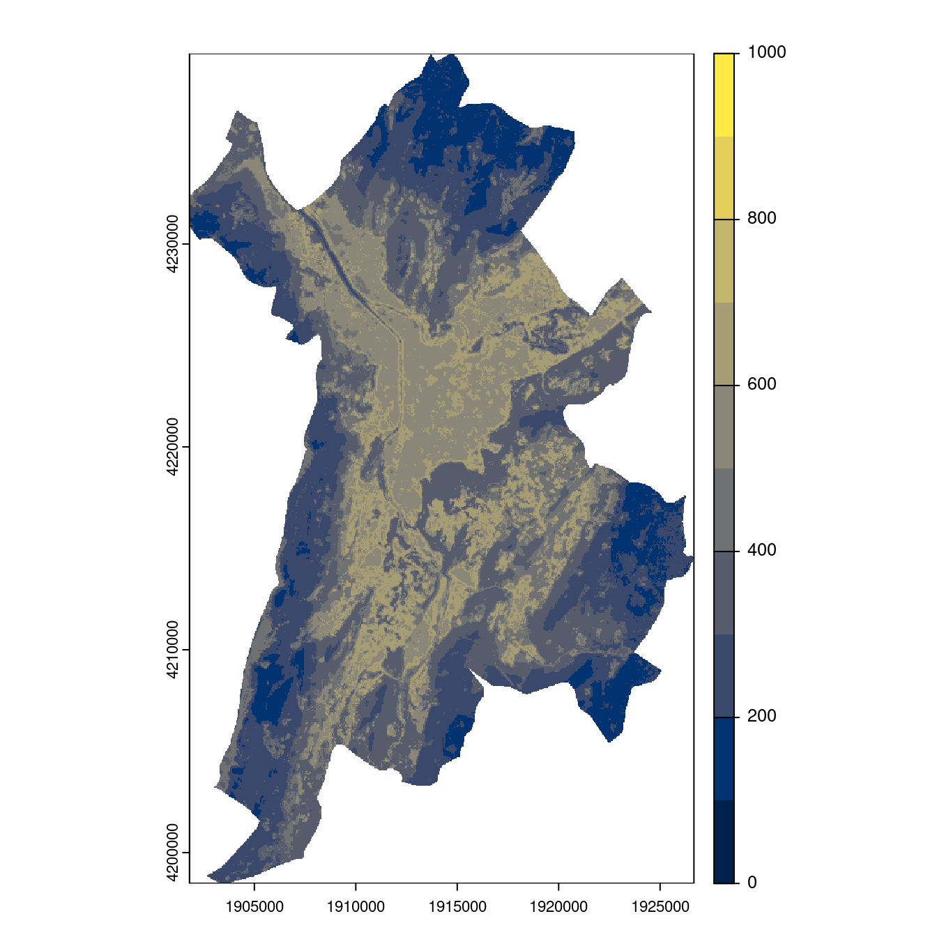 Projection des distributions potentielles contemporaine et futures jusqu'à l'horizon 2100 sous le scénario SSP5-8.5 (modèle d'ensemble, GCM IPSL).