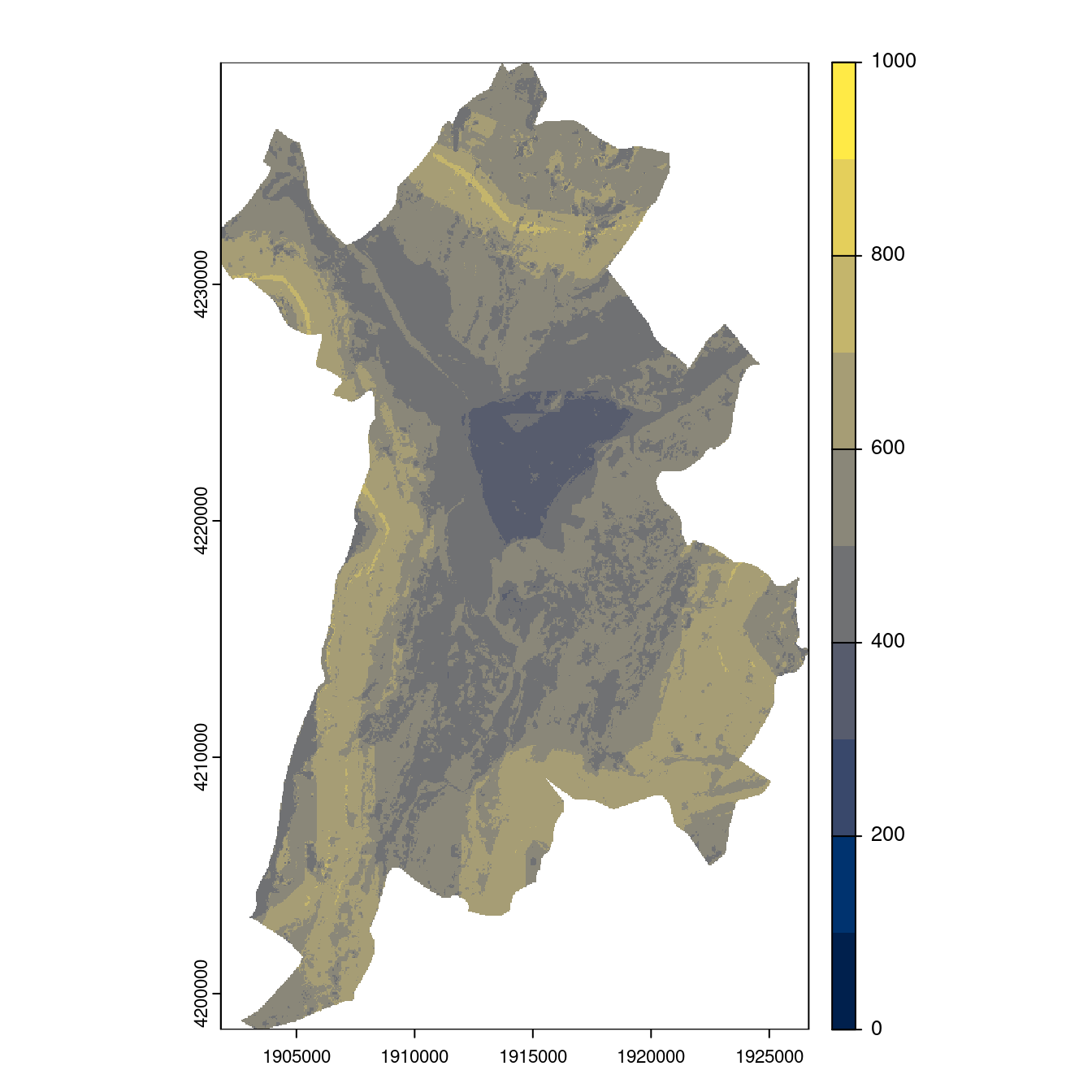 Projection des distributions potentielles contemporaine et futures jusqu'à l'horizon 2100 sous le scénario SSP5-8.5 (modèle d'ensemble, GCM IPSL).
