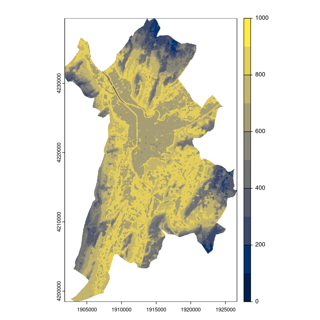 Projection des distributions potentielles contemporaine et futures jusqu'à l'horizon 2100 sous le scénario SSP5-8.5 (modèle d'ensemble, GCM IPSL).