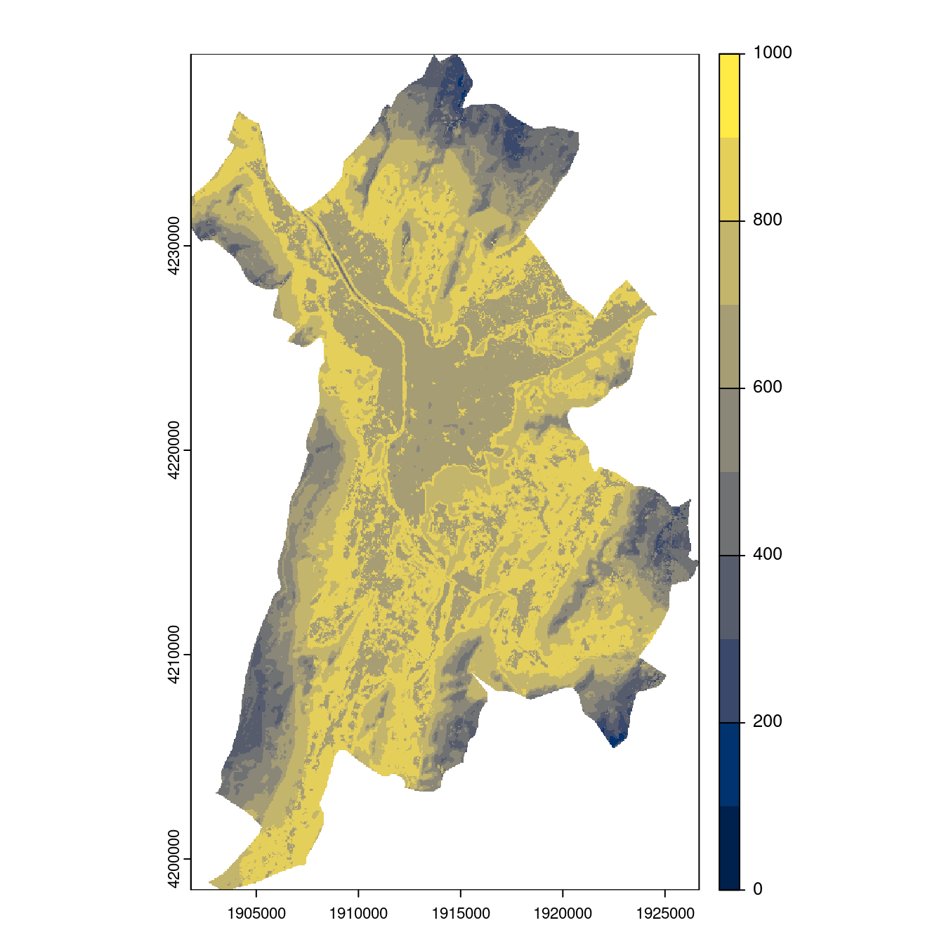 Projection des distributions potentielles contemporaine et futures jusqu'à l'horizon 2100 sous le scénario SSP5-8.5 (modèle d'ensemble, GCM IPSL).