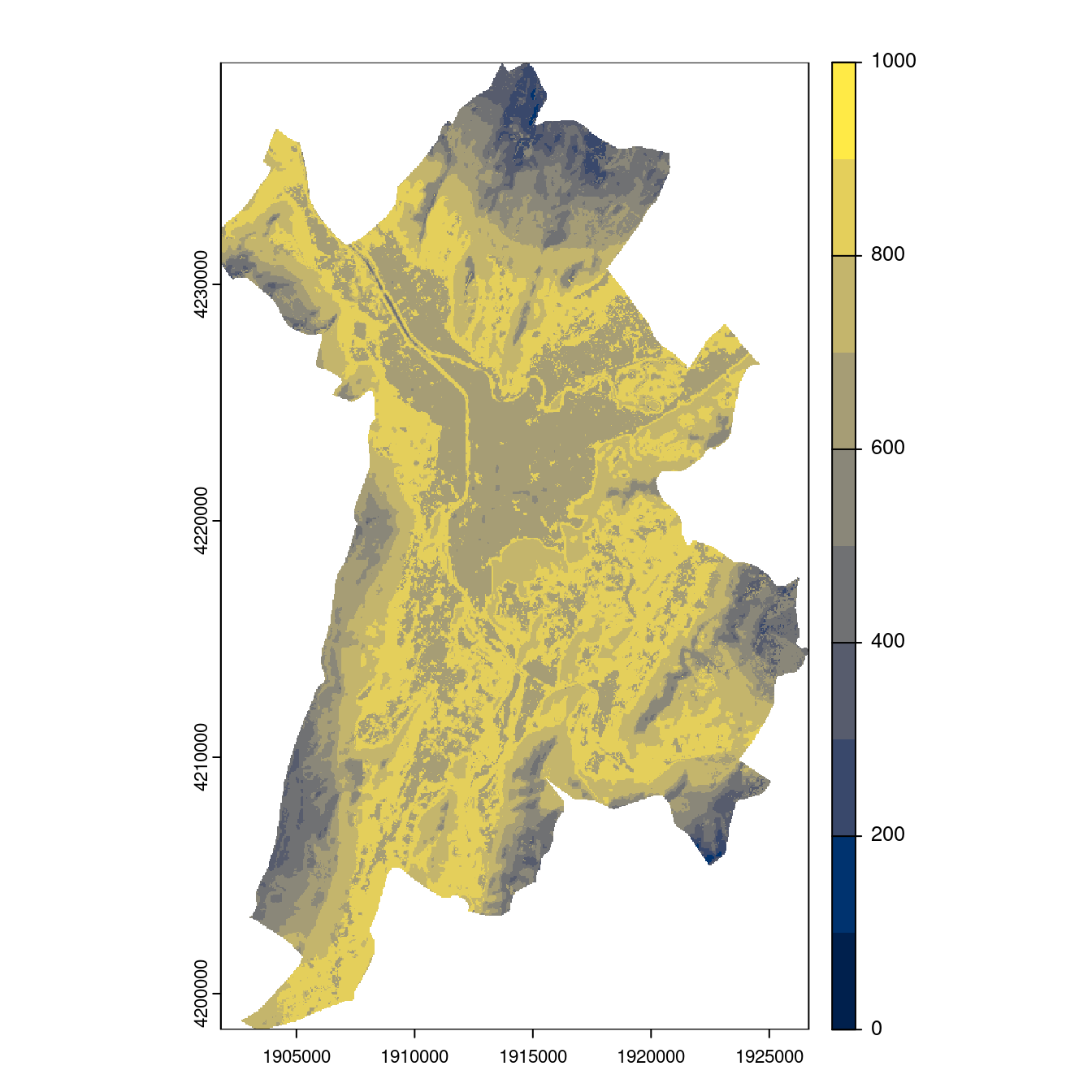 Projection des distributions potentielles contemporaine et futures jusqu'à l'horizon 2100 sous le scénario SSP5-8.5 (modèle d'ensemble, GCM IPSL).