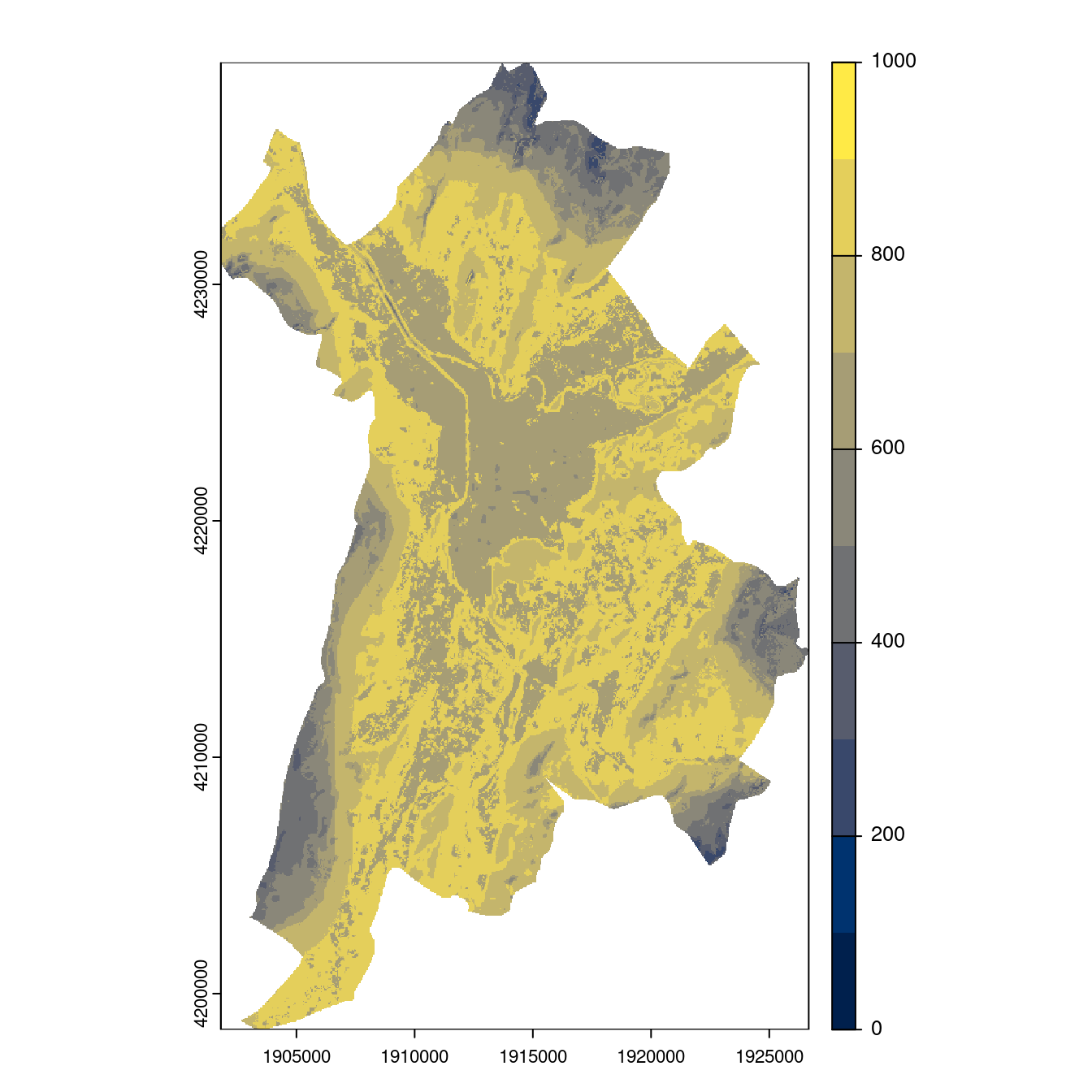 Projection des distributions potentielles contemporaine et futures jusqu'à l'horizon 2100 sous le scénario SSP5-8.5 (modèle d'ensemble, GCM IPSL).