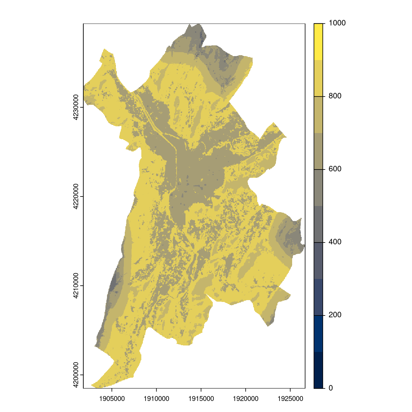 Projection des distributions potentielles contemporaine et futures jusqu'à l'horizon 2100 sous le scénario SSP5-8.5 (modèle d'ensemble, GCM IPSL).